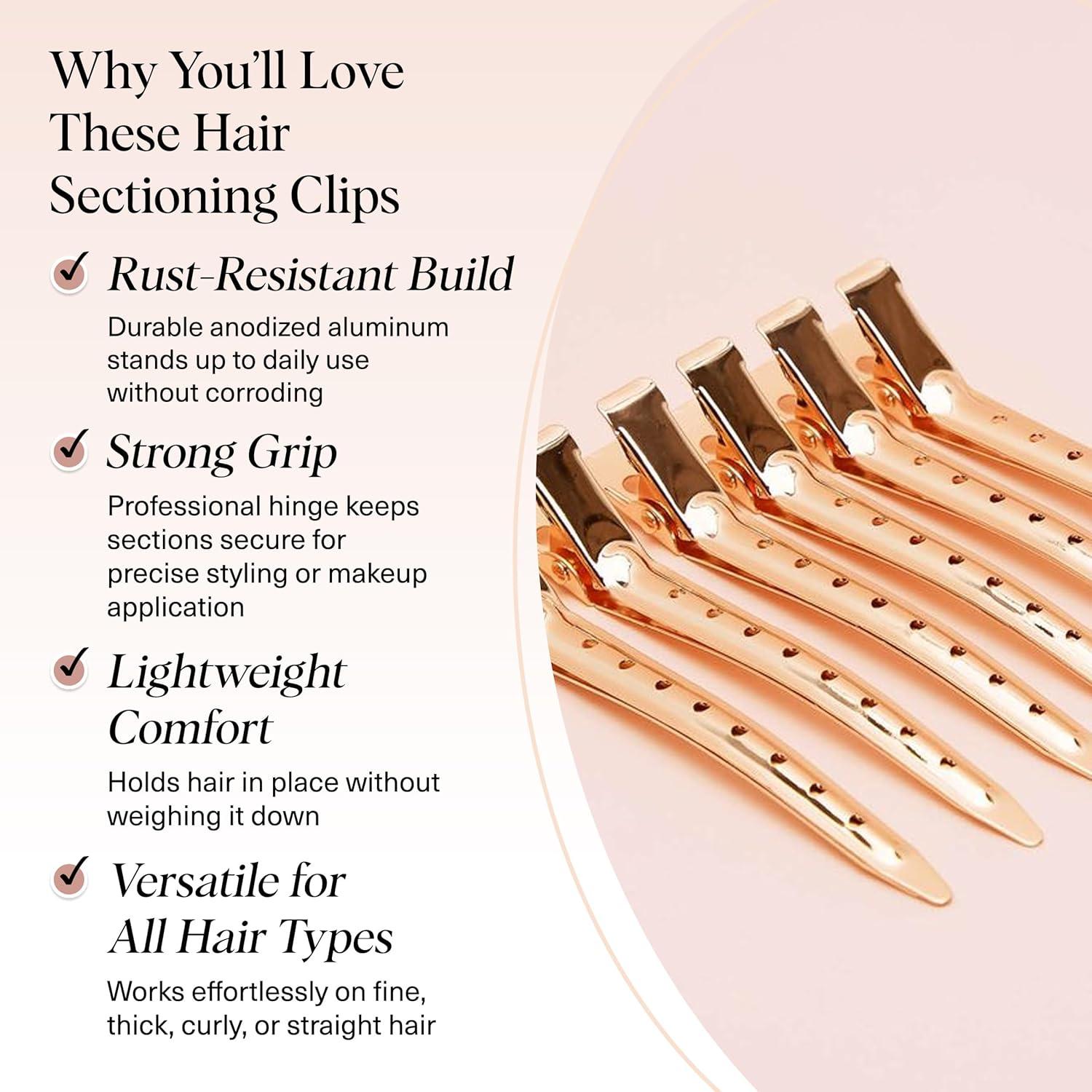 imageKitsch Professional Alligator Clips for Hair Styling 35quot Aluminum Hair Sectioning Clips for Salon ampamp Makeup Application Ideal Gifts for Women Rose Gold 6 PcsRose Gold
