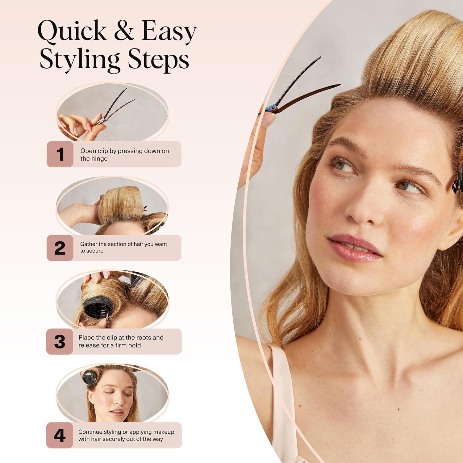 imageKitsch Professional Alligator Clips for Hair Styling 35quot Aluminum Hair Sectioning Clips for Salon ampamp Makeup Application Ideal Gifts for Women Rose Gold 6 PcsIridescent