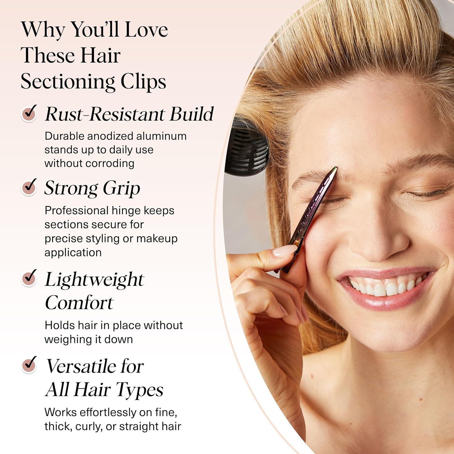 imageKitsch Professional Alligator Clips for Hair Styling 35quot Aluminum Hair Sectioning Clips for Salon ampamp Makeup Application Ideal Gifts for Women Rose Gold 6 PcsIridescent