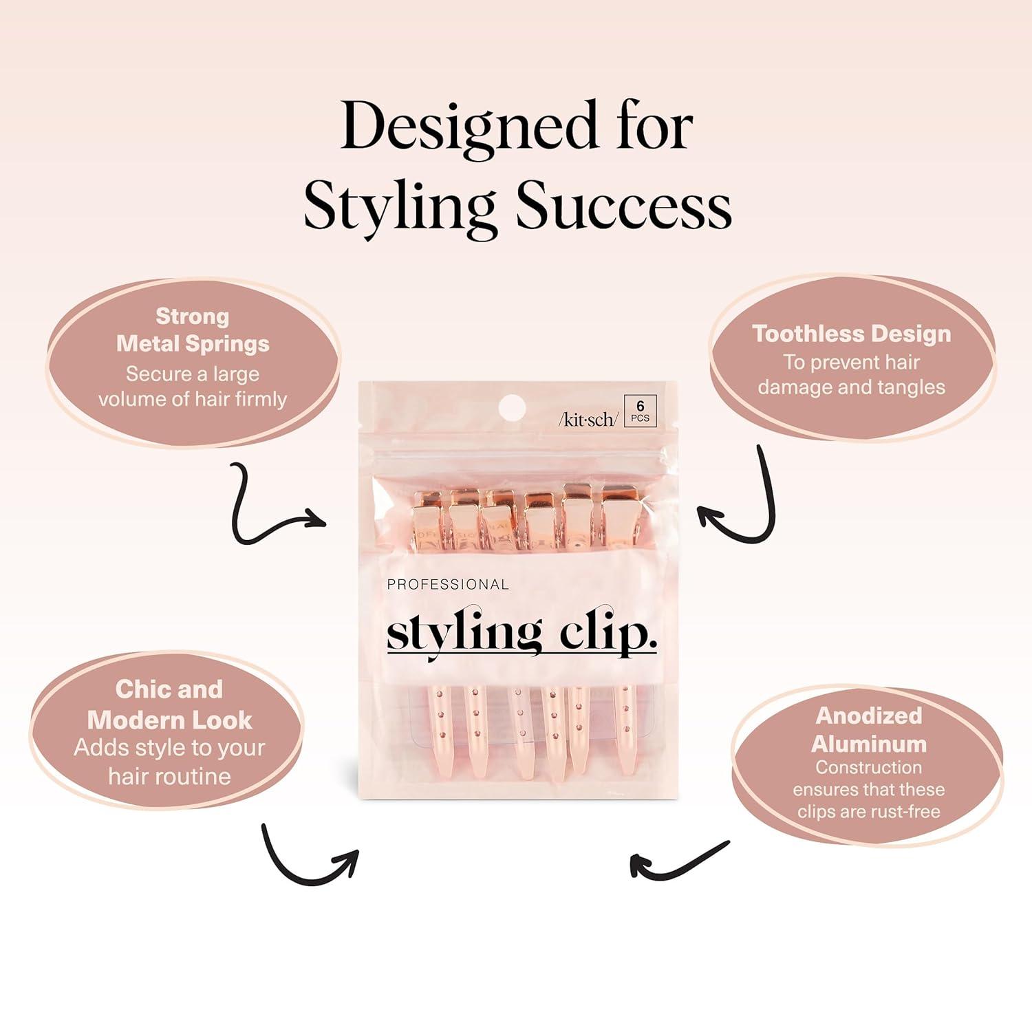 imageKitsch Professional Alligator Clips for Hair Styling 35quot Aluminum Hair Sectioning Clips for Salon ampamp Makeup Application Ideal Gifts for Women Rose Gold 6 PcsRose Gold