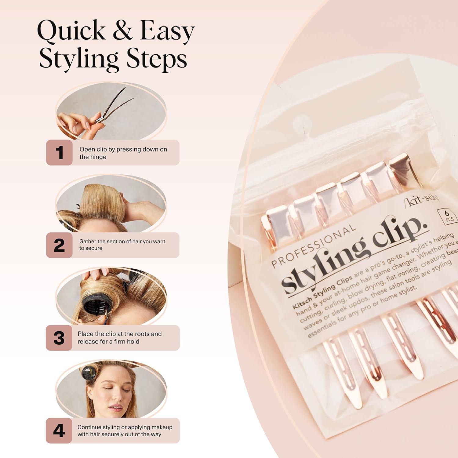imageKitsch Professional Alligator Clips for Hair Styling 35quot Aluminum Hair Sectioning Clips for Salon ampamp Makeup Application Ideal Gifts for Women Rose Gold 6 PcsRose Gold