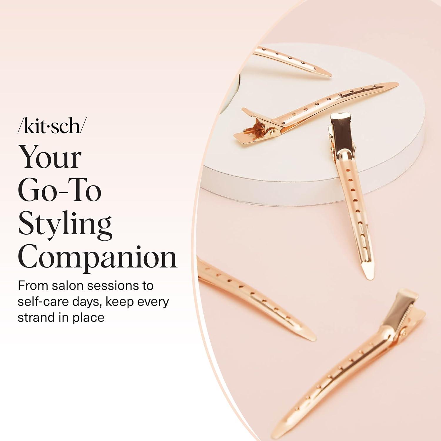 imageKitsch Professional Alligator Clips for Hair Styling 35quot Aluminum Hair Sectioning Clips for Salon ampamp Makeup Application Ideal Gifts for Women Rose Gold 6 PcsRose Gold