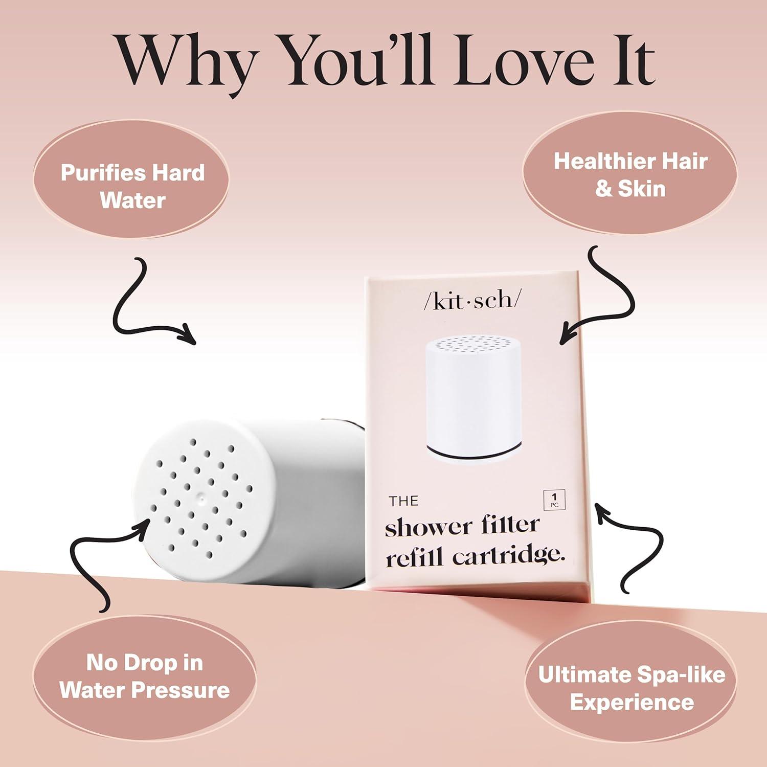 imageKitsch Shower Head Filter for Hard Water Shower Filter with KDF55 ampamp Calcium Sulfite Helps Reduce Chlorine ampamp Impurities Water Softener Bathroom Accessories for Healthier Hair ampamp Skin ChromeWhite