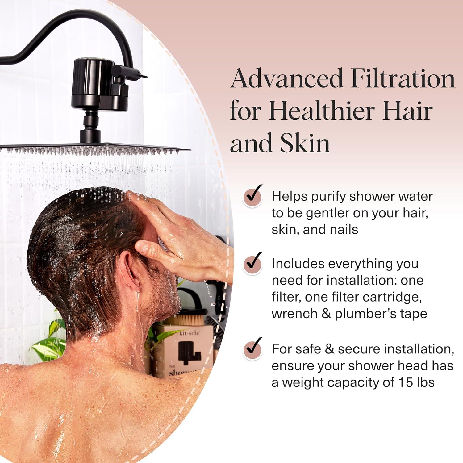 imageKitsch Shower Head Filter for Hard Water Shower Filter with KDF55 ampamp Calcium Sulfite Helps Reduce Chlorine ampamp Impurities Water Softener Bathroom Accessories for Healthier Hair ampamp Skin ChromeBlack