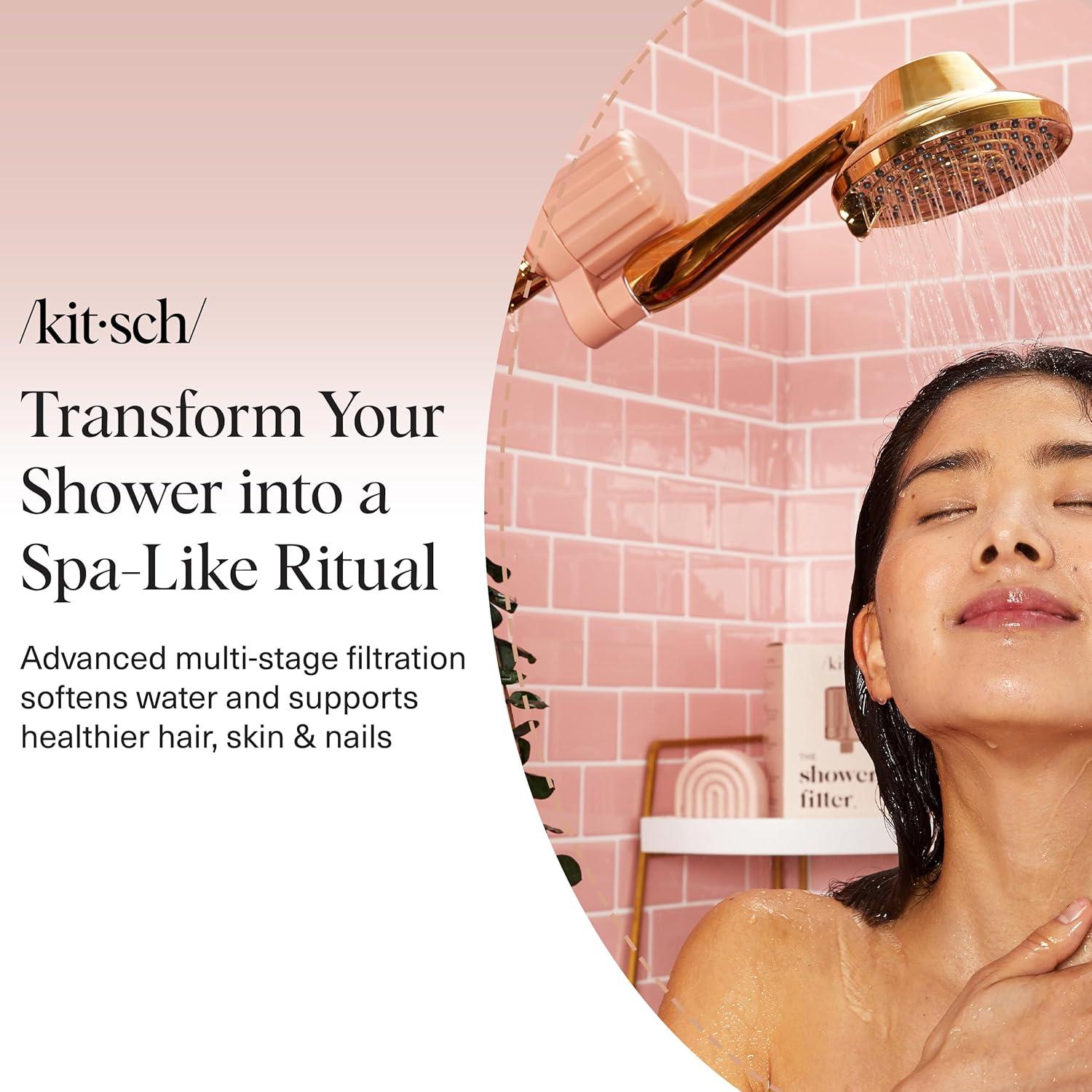 imageKitsch Shower Head Filter for Hard Water Shower Filter with KDF55 ampamp Calcium Sulfite Helps Reduce Chlorine ampamp Impurities Water Softener Bathroom Accessories for Healthier Hair ampamp Skin ChromeTerracotta