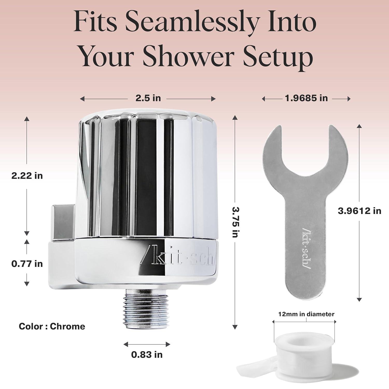 imageKitsch Shower Head Filter for Hard Water Shower Filter with KDF55 ampamp Calcium Sulfite Helps Reduce Chlorine ampamp Impurities Water Softener Bathroom Accessories for Healthier Hair ampamp Skin ChromeChrome