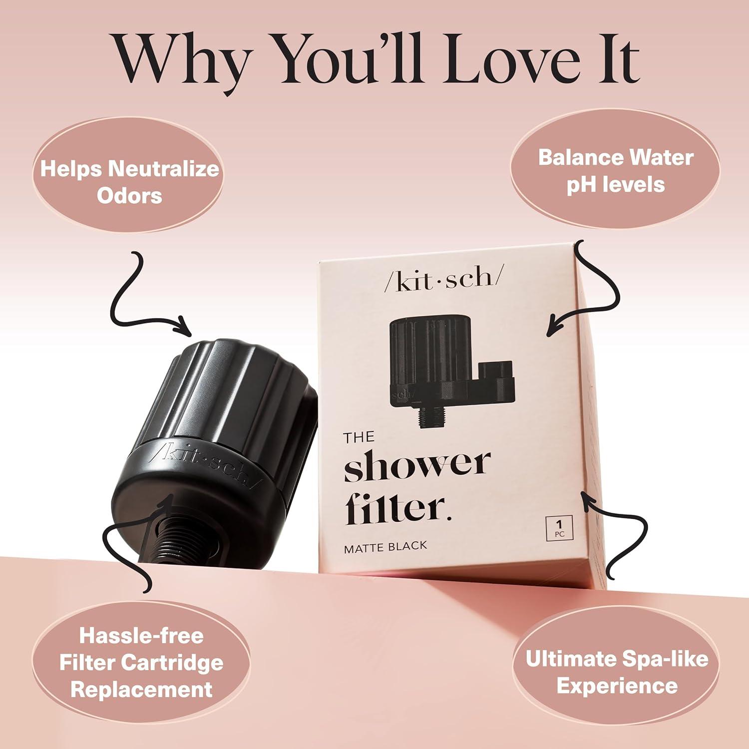 imageKitsch Shower Head Filter for Hard Water Shower Filter with KDF55 ampamp Calcium Sulfite Helps Reduce Chlorine ampamp Impurities Water Softener Bathroom Accessories for Healthier Hair ampamp Skin ChromeBlack