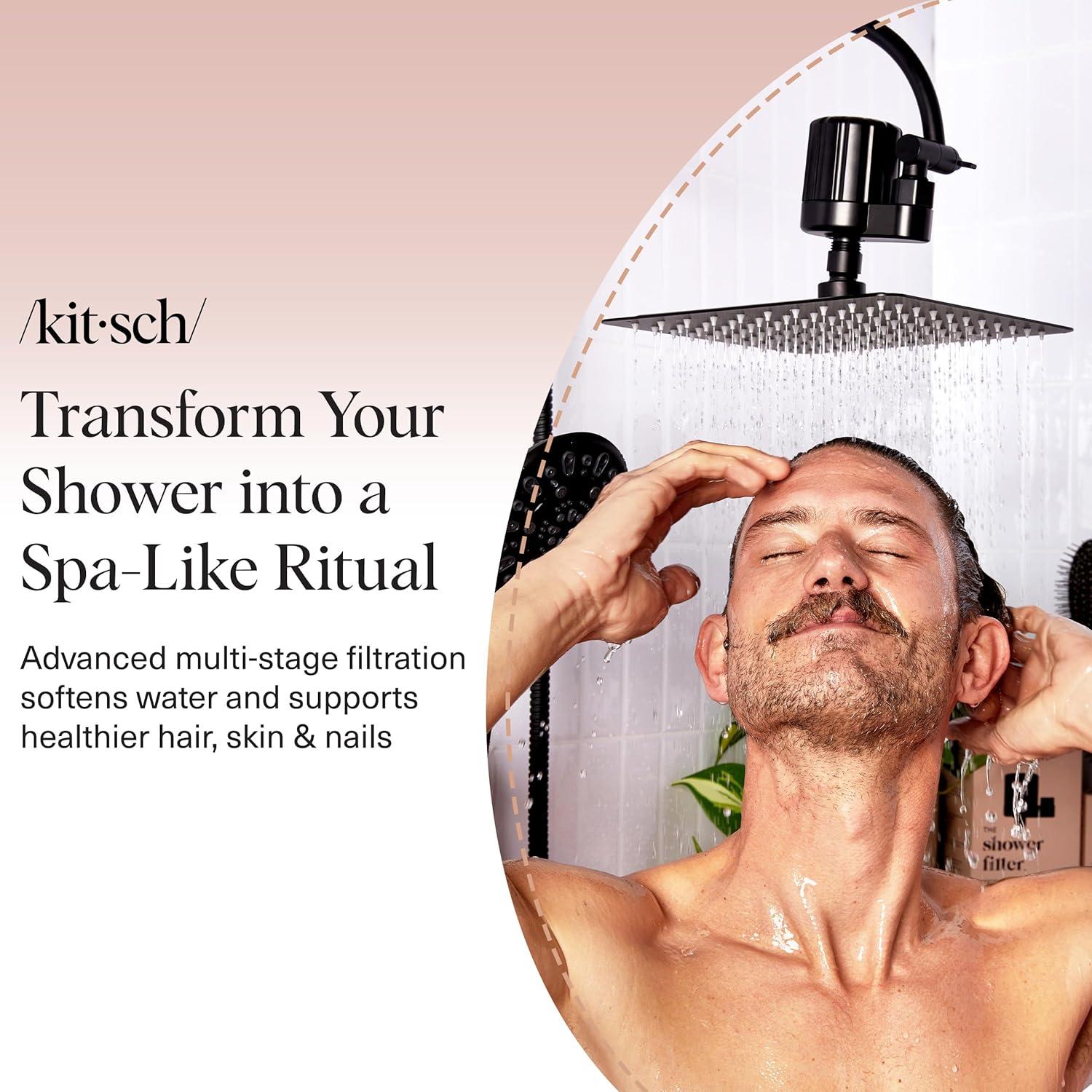 imageKitsch Shower Head Filter for Hard Water Shower Filter with KDF55 ampamp Calcium Sulfite Helps Reduce Chlorine ampamp Impurities Water Softener Bathroom Accessories for Healthier Hair ampamp Skin ChromeBlack