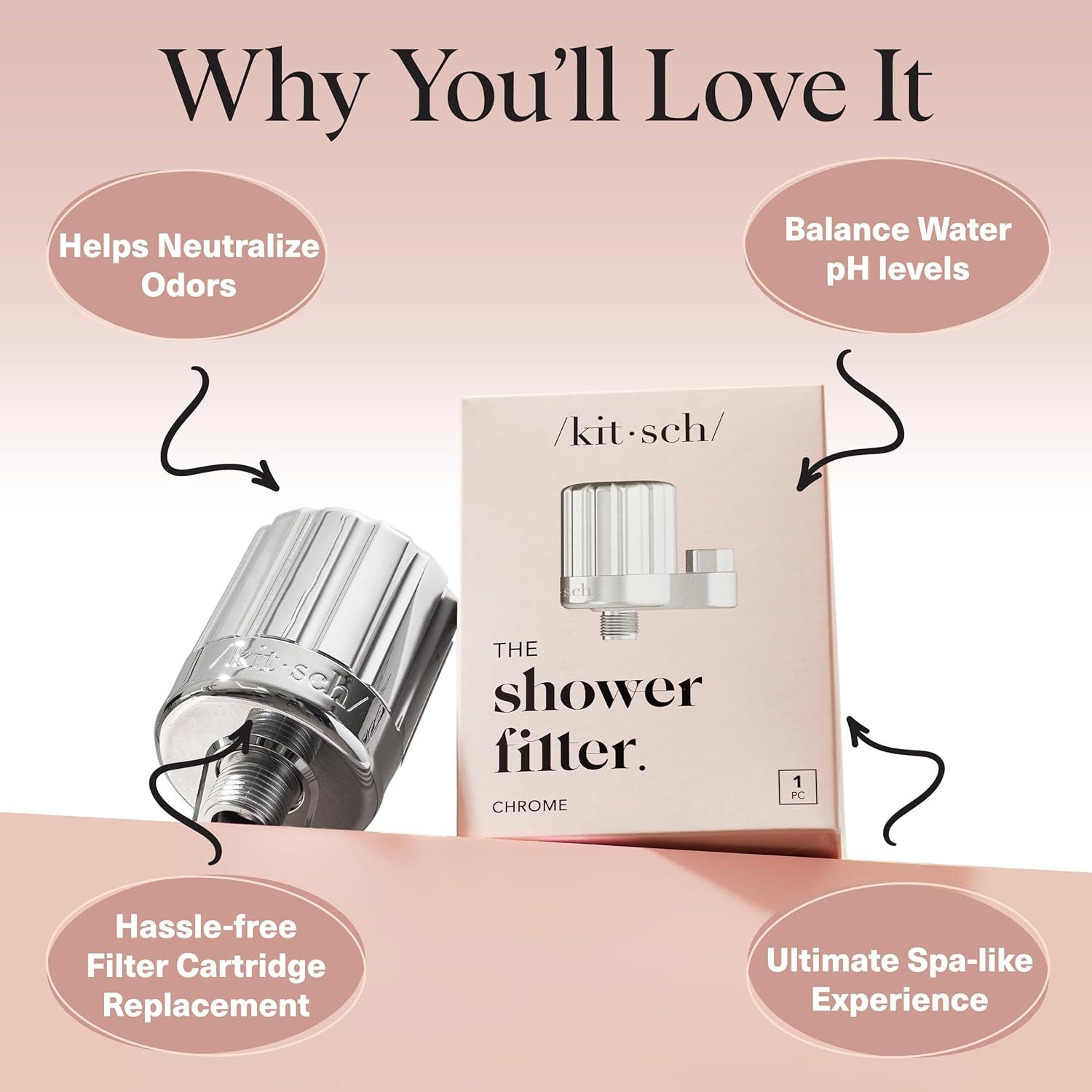 imageKitsch Shower Head Filter for Hard Water Shower Filter with KDF55 ampamp Calcium Sulfite Helps Reduce Chlorine ampamp Impurities Water Softener Bathroom Accessories for Healthier Hair ampamp Skin ChromeChrome