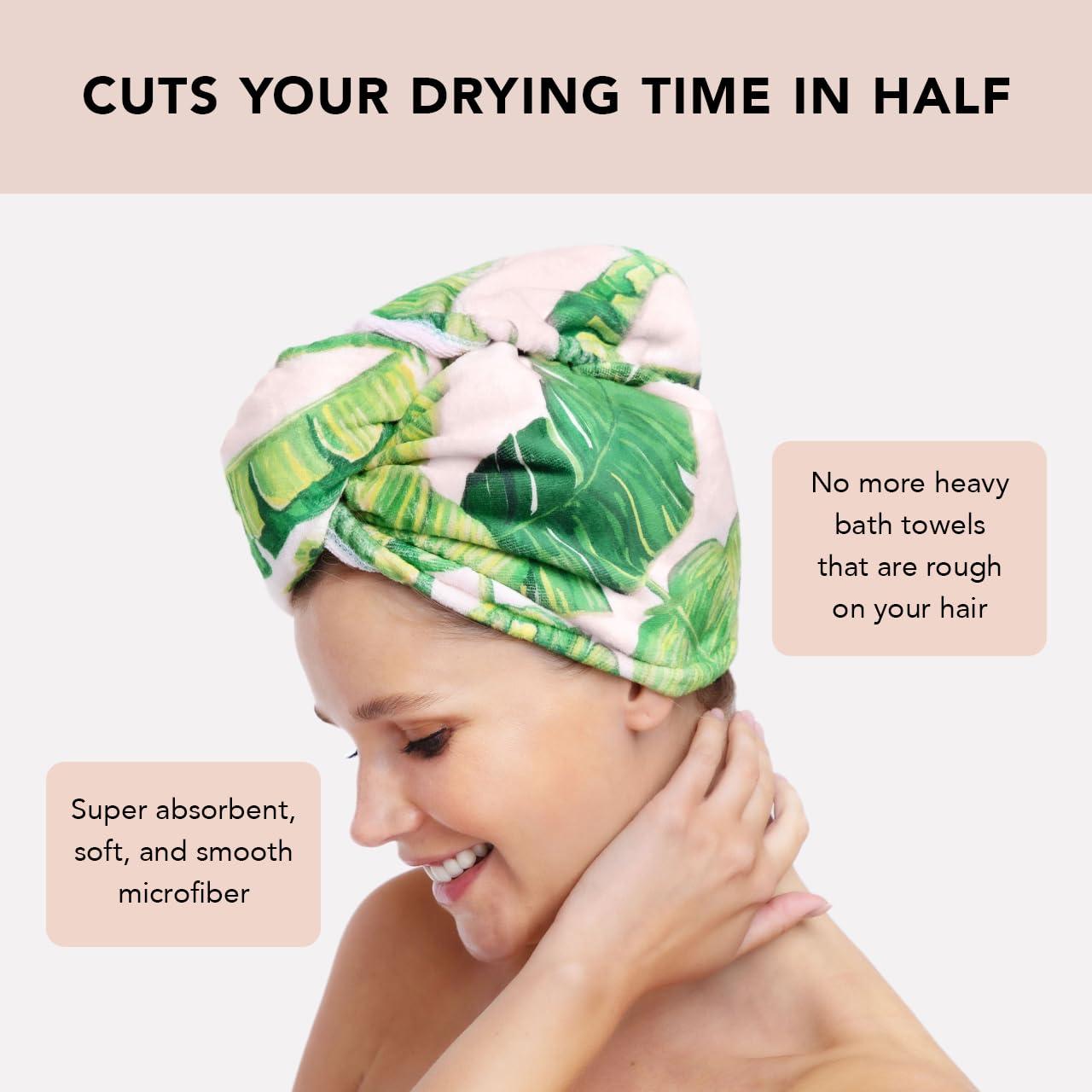 imageKitsch x Harry Potter Satin Microfiber Hair Towel Wrap for Women Super Absorbent Quick Dry AntiFrizz for Long ampamp Short Hairs Turbans for Women Hair Wrap Gifts for Mom SlytherinPalm Leaves