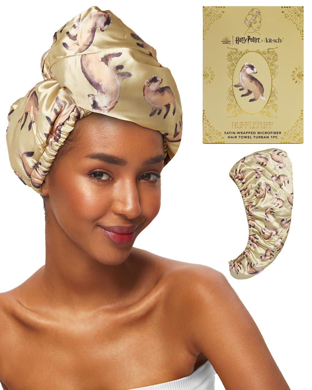 imageKitsch x Harry Potter Satin Microfiber Hair Towel Wrap for Women Super Absorbent Quick Dry AntiFrizz for Long ampamp Short Hairs Turbans for Women Hair Wrap Gifts for Mom SlytherinHufflepuff