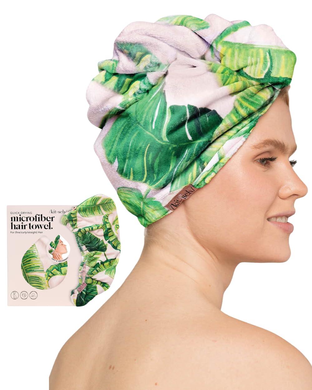 imageKitsch x Harry Potter Satin Microfiber Hair Towel Wrap for Women Super Absorbent Quick Dry AntiFrizz for Long ampamp Short Hairs Turbans for Women Hair Wrap Gifts for Mom SlytherinPalm Leaves