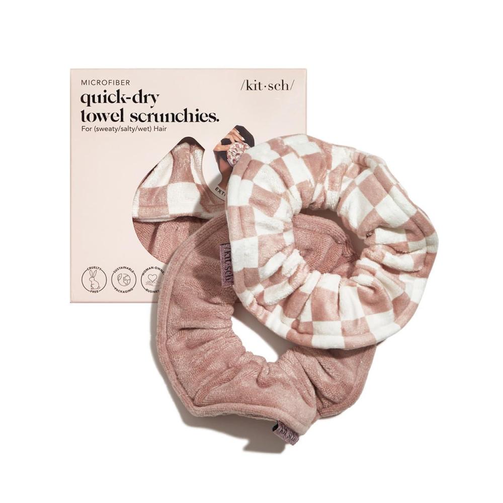 imageKitsch Microfiber Hair Towel Scrunchies Soft and Highly Absorbent Microfiber Scrunchie for Women Reduces Heat Drying Time Ideal Gifts for Women 2pcs Micro Dot DesignTerracotta Checkered