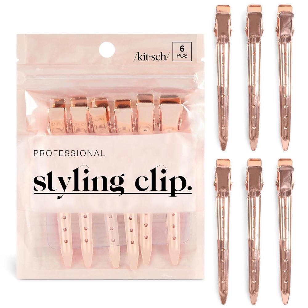 imageKitsch Professional Alligator Clips for Hair Styling 35quot Aluminum Hair Sectioning Clips for Salon ampamp Makeup Application Ideal Gifts for Women Rose Gold 6 PcsRose Gold