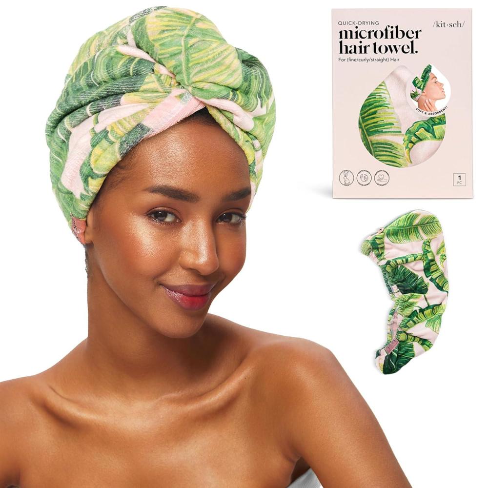 imageKitsch x Harry Potter Satin Microfiber Hair Towel Wrap for Women Super Absorbent Quick Dry AntiFrizz for Long ampamp Short Hairs Turbans for Women Hair Wrap Gifts for Mom SlytherinPalm Leaves