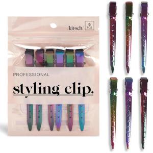 Kitsch Professional Alligator Clips for Hair Styling – 3.5″ Aluminum Hair Sectioning Clips for Salon & Makeup Application | Ideal Gifts for Women – Rose Gold, 6 Pcs(Iridescent)