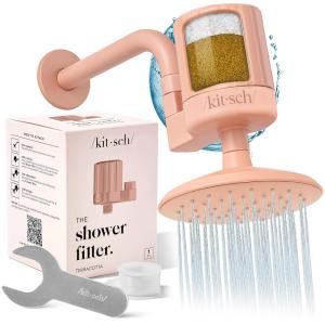 Kitsch Shower Head Filter for Hard Water – Shower Filter with KDF-55 & Calcium Sulfite, Helps Reduce Chlorine & Impurities, Water Softener – Bathroom Accessories for Healthier Hair & Skin – Chrome(Terracotta)