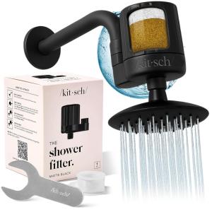 Kitsch Shower Head Filter for Hard Water – Shower Filter with KDF-55 & Calcium Sulfite, Helps Reduce Chlorine & Impurities, Water Softener – Bathroom Accessories for Healthier Hair & Skin – Chrome(Black)