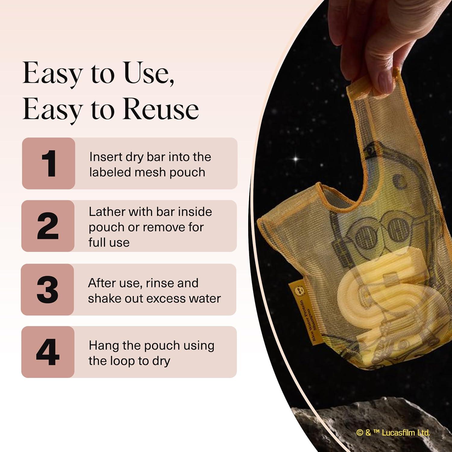 imageKitsch x Star Wars R2D2 Soap Saver Bag Patented Mesh Bag Soap Holder for Shampoo ampamp Conditioner Bars Extends Use ampamp Prevents Soggy Mess Recycled Mesh Beauty Pouch EcoFriendlyC3po