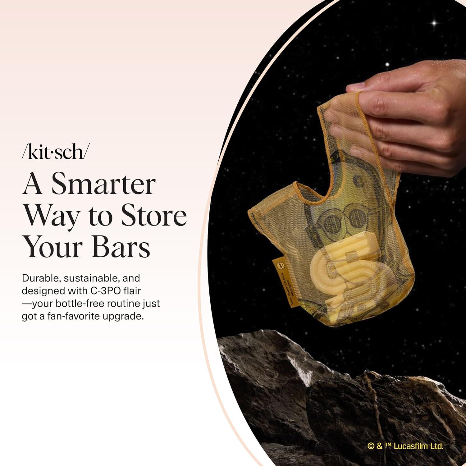 imageKitsch x Star Wars R2D2 Soap Saver Bag Patented Mesh Bag Soap Holder for Shampoo ampamp Conditioner Bars Extends Use ampamp Prevents Soggy Mess Recycled Mesh Beauty Pouch EcoFriendlyC3po