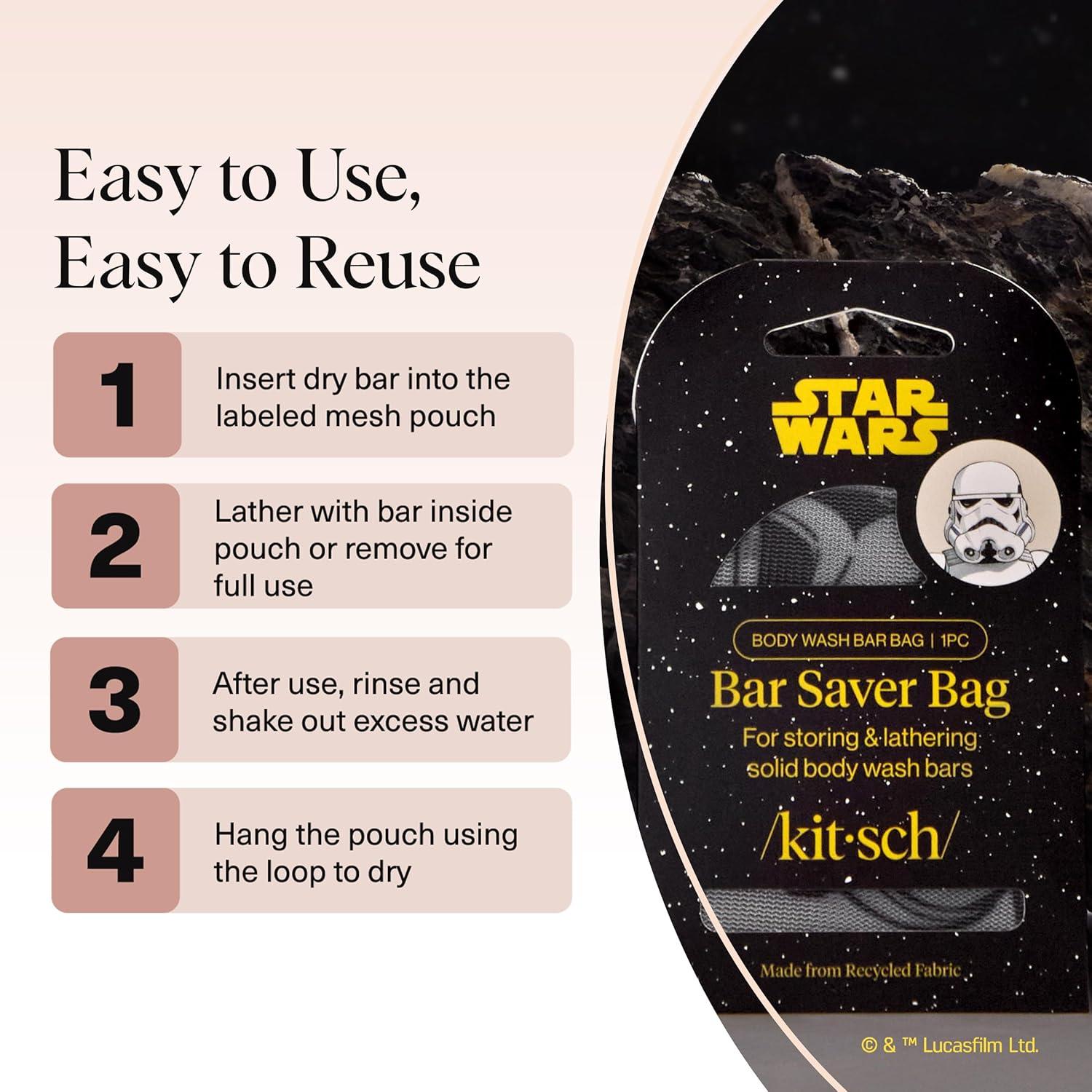 imageKitsch x Star Wars R2D2 Soap Saver Bag Patented Mesh Bag Soap Holder for Shampoo ampamp Conditioner Bars Extends Use ampamp Prevents Soggy Mess Recycled Mesh Beauty Pouch EcoFriendlyStormtrooper
