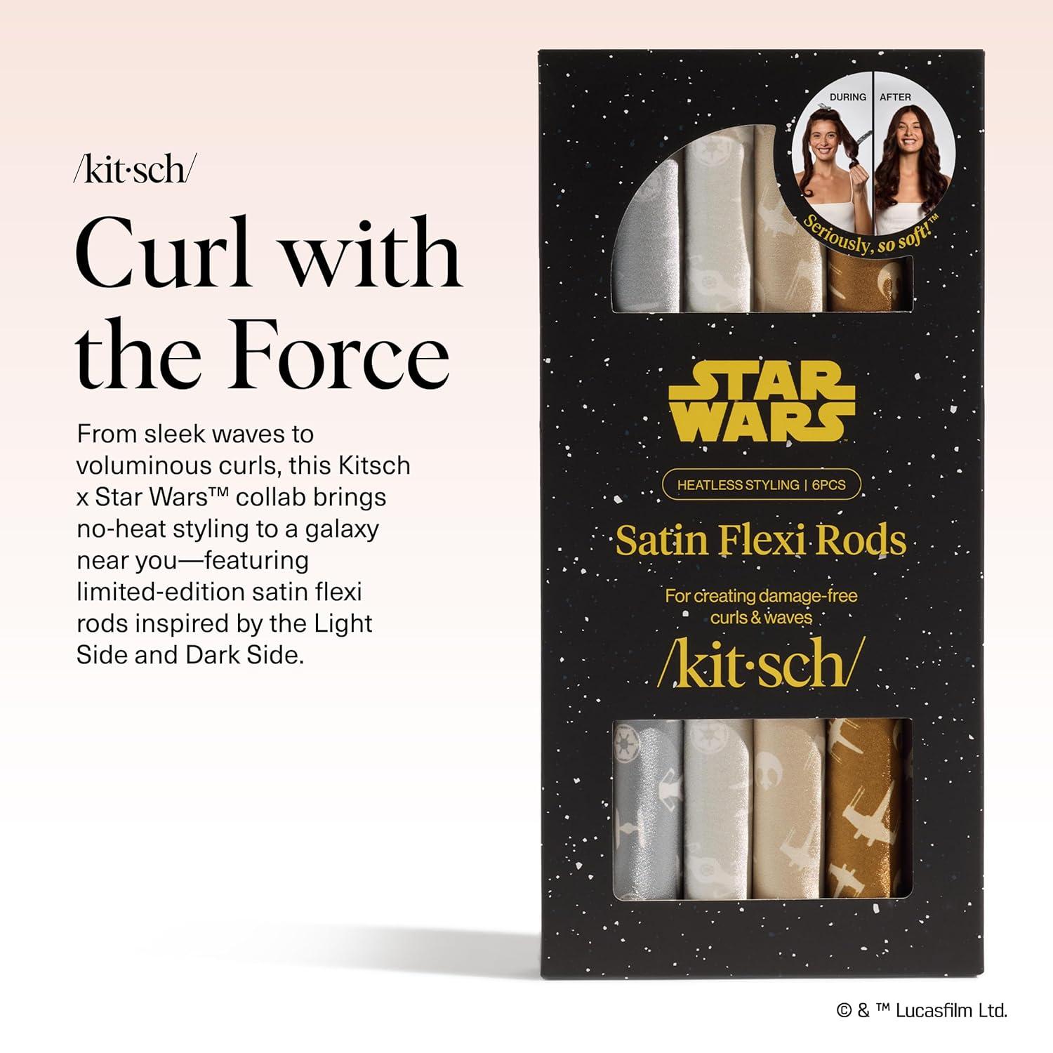 imageKitsch x Star Wars Satin Heatless Hair Curler Soft Hair Curlers to Sleep In for Heatless Curls Overnight Overnight Blowout Rods for Women Hair Styling Tools Light Side vs Dark Side 6pc Set