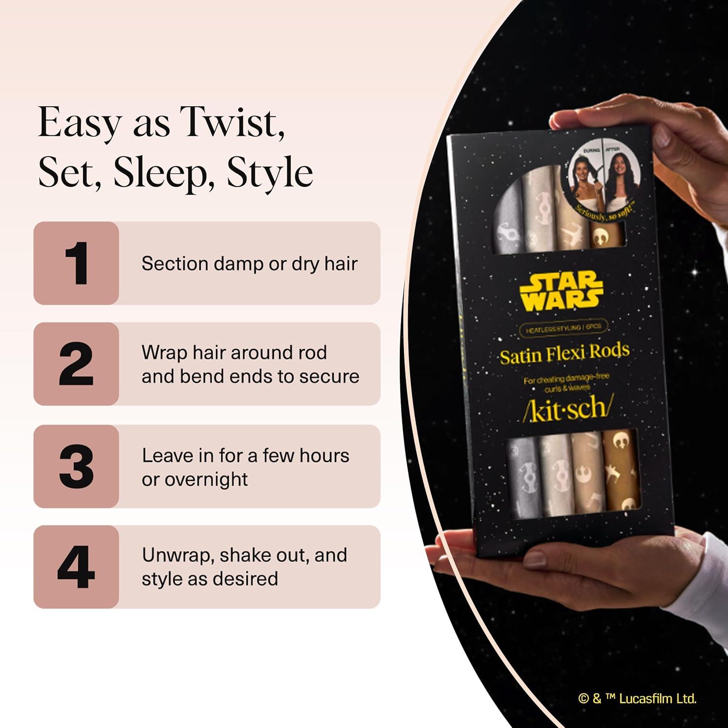 imageKitsch x Star Wars Satin Heatless Hair Curler Soft Hair Curlers to Sleep In for Heatless Curls Overnight Overnight Blowout Rods for Women Hair Styling Tools Light Side vs Dark Side 6pc Set