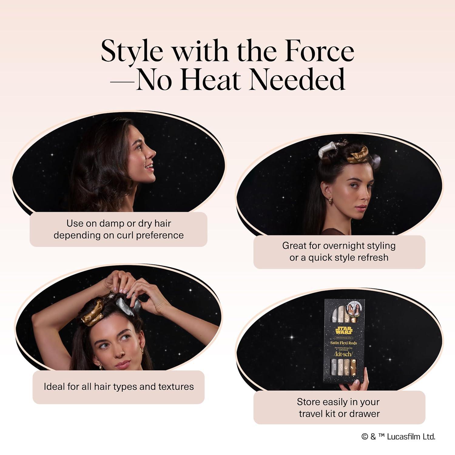 imageKitsch x Star Wars Satin Heatless Hair Curler Soft Hair Curlers to Sleep In for Heatless Curls Overnight Overnight Blowout Rods for Women Hair Styling Tools Light Side vs Dark Side 6pc Set