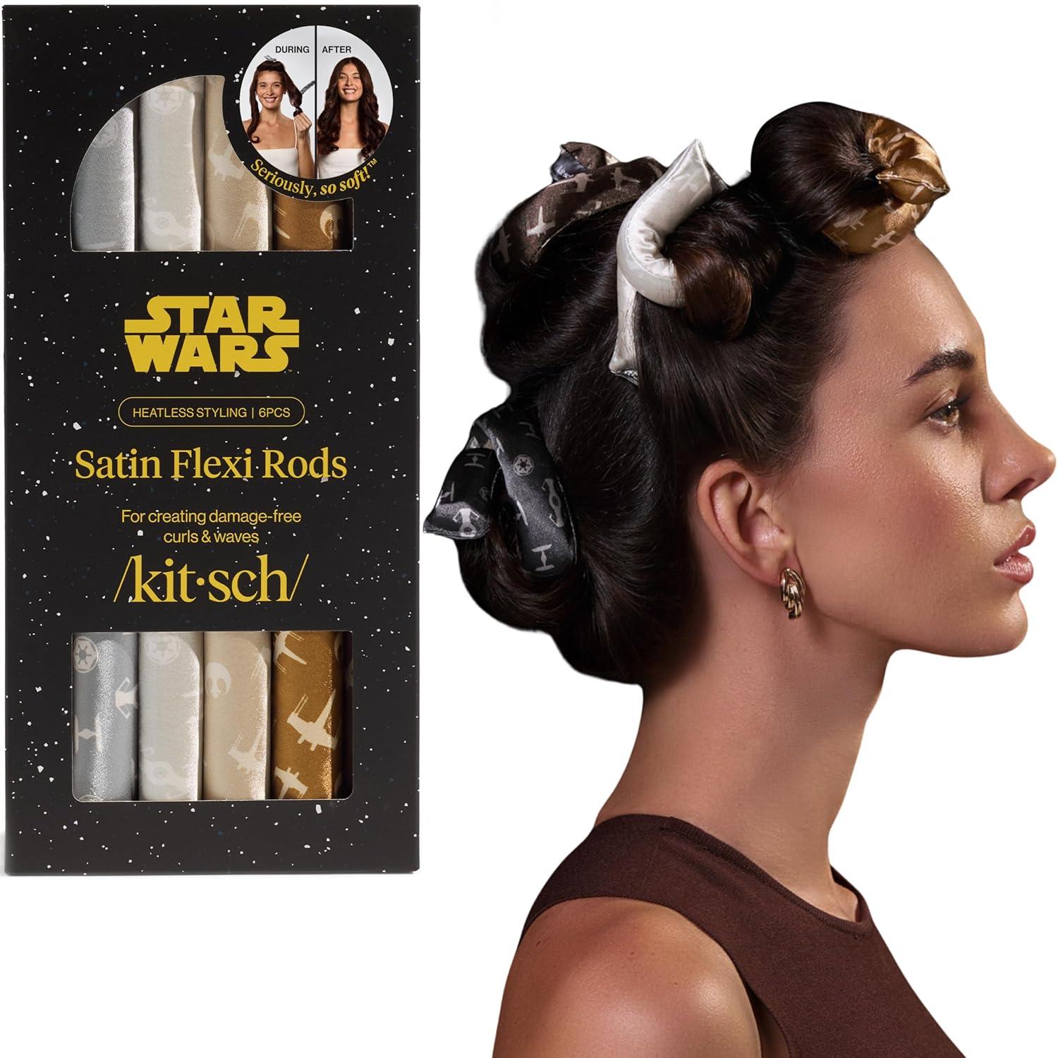 imageKitsch x Star Wars Satin Heatless Hair Curler Soft Hair Curlers to Sleep In for Heatless Curls Overnight Overnight Blowout Rods for Women Hair Styling Tools Light Side vs Dark Side 6pc Set