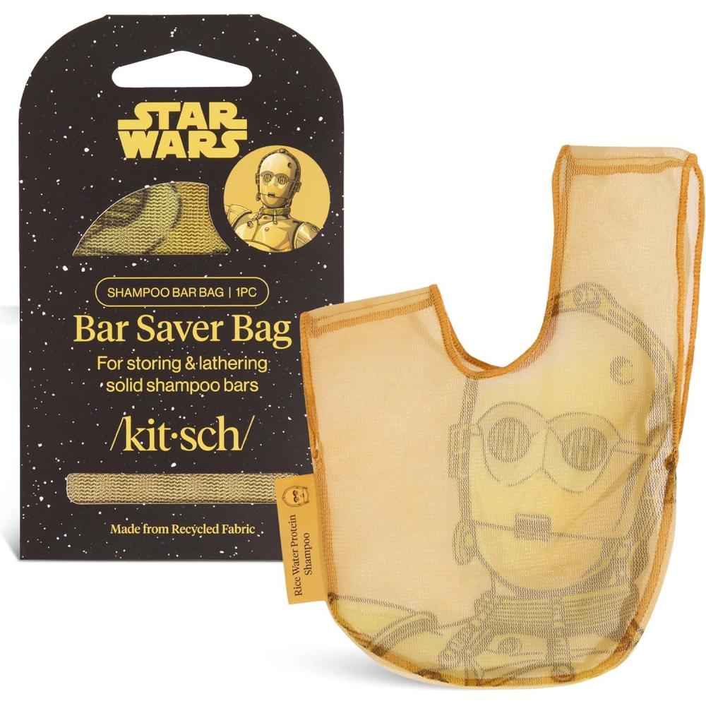 imageKitsch x Star Wars R2D2 Soap Saver Bag Patented Mesh Bag Soap Holder for Shampoo ampamp Conditioner Bars Extends Use ampamp Prevents Soggy Mess Recycled Mesh Beauty Pouch EcoFriendlyC3po