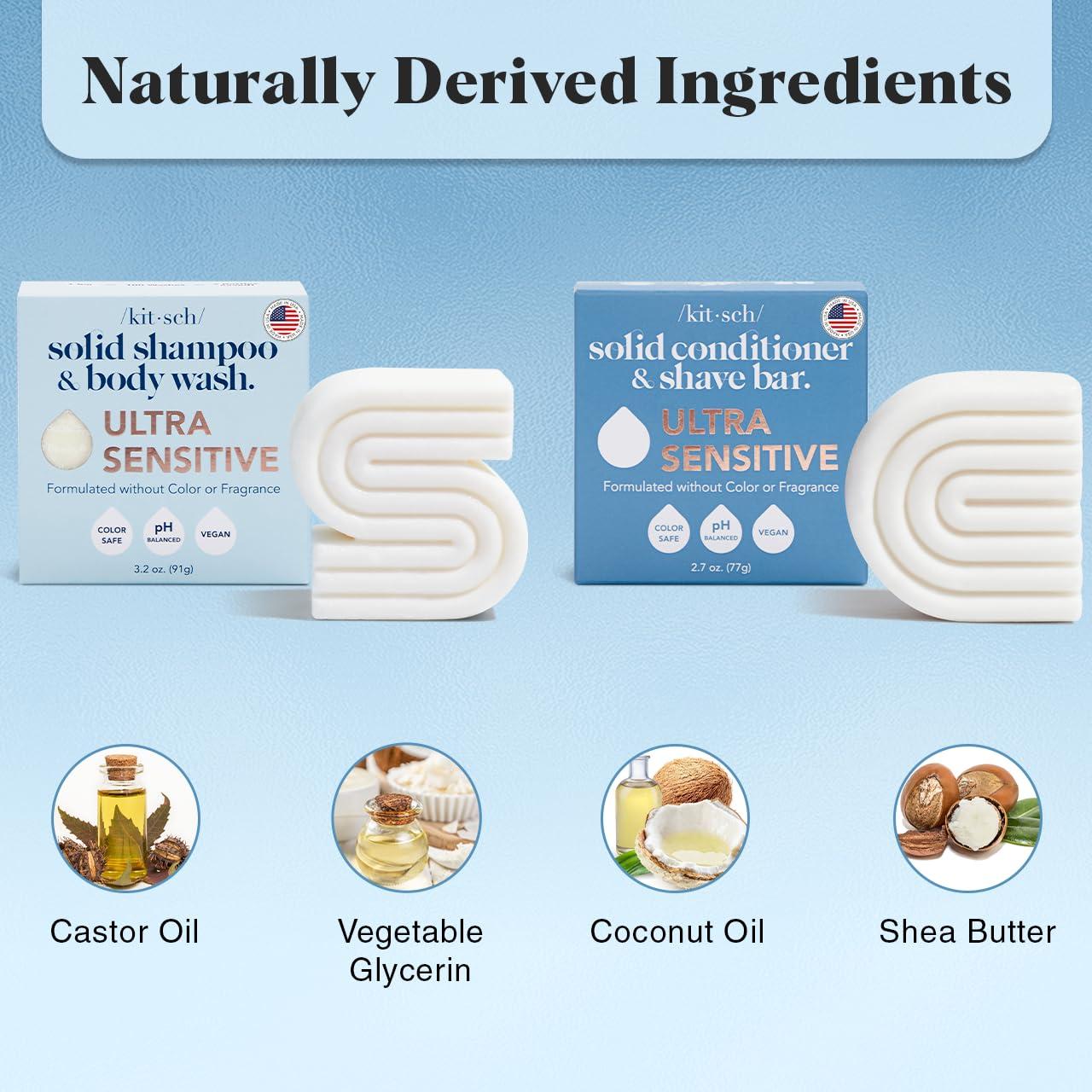 imageKitsch 2in1 Ultra Sensitive Shampoo Bar ampamp Body Wash Conditioner Bar ampamp Shaving Soap FragranceFree Bar Soap for Sensitive Skin ampamp Scalp For Healthy Radiant Hair and Skin Made in USA 2pcs