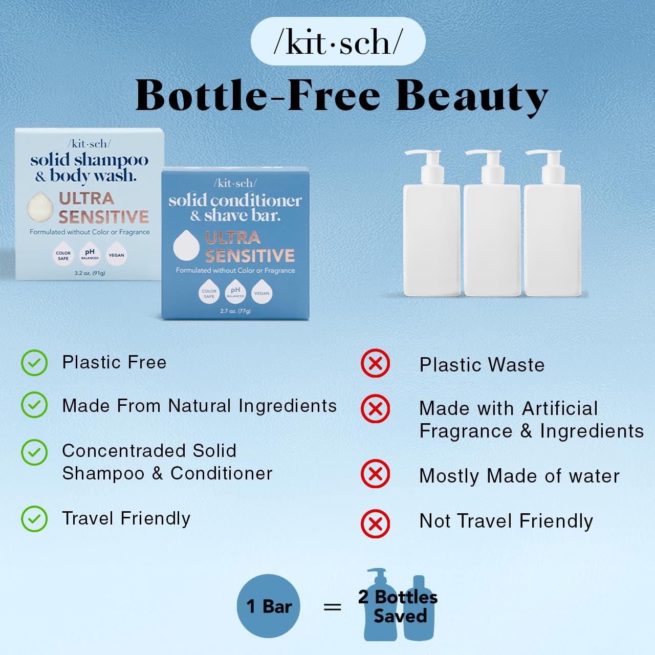 imageKitsch 2in1 Ultra Sensitive Shampoo Bar ampamp Body Wash Conditioner Bar ampamp Shaving Soap FragranceFree Bar Soap for Sensitive Skin ampamp Scalp For Healthy Radiant Hair and Skin Made in USA 2pcs