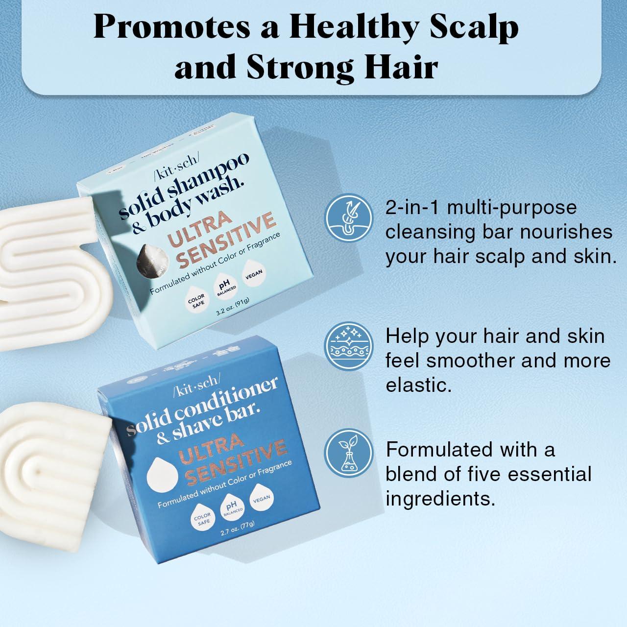 imageKitsch 2in1 Ultra Sensitive Shampoo Bar ampamp Body Wash Conditioner Bar ampamp Shaving Soap FragranceFree Bar Soap for Sensitive Skin ampamp Scalp For Healthy Radiant Hair and Skin Made in USA 2pcs