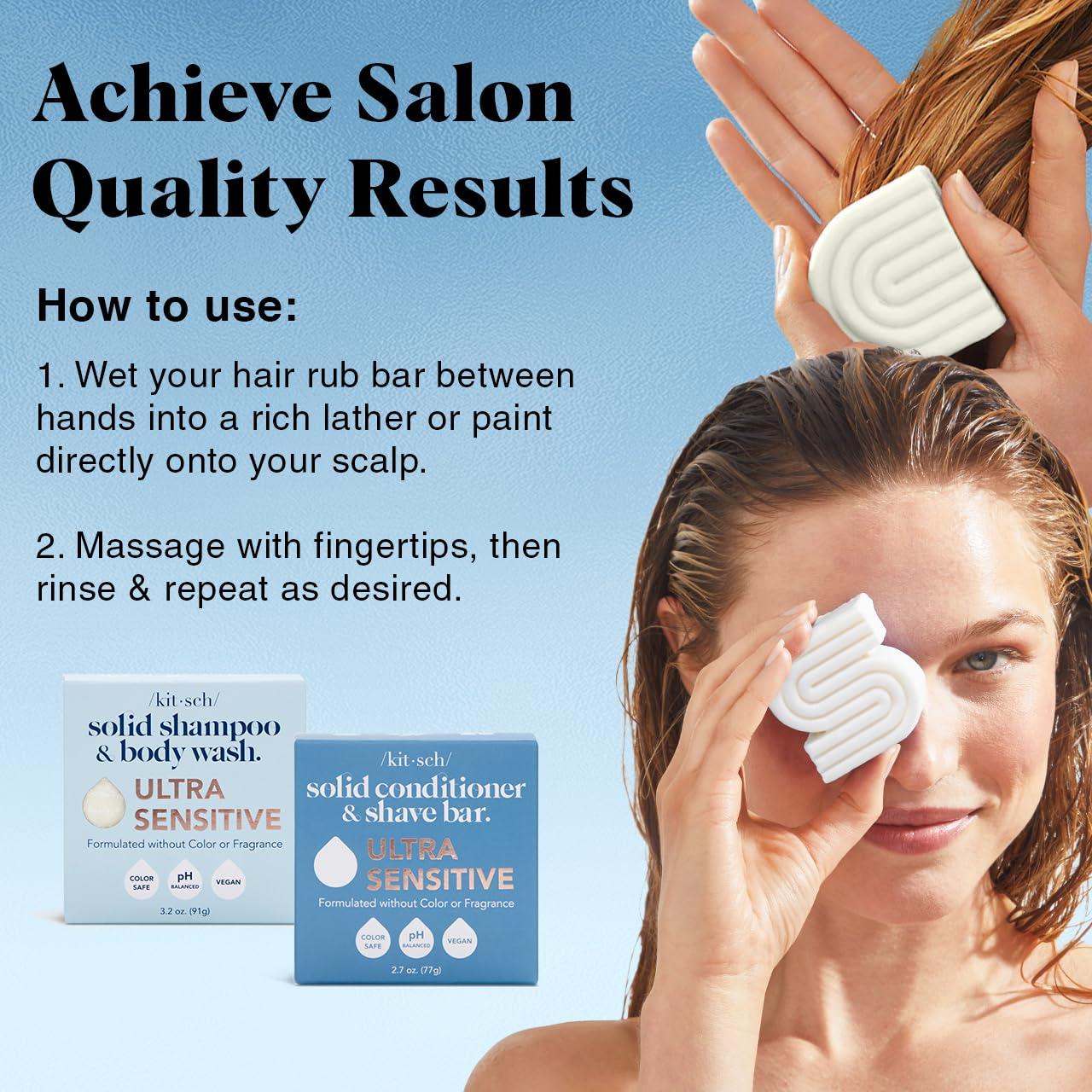 imageKitsch 2in1 Ultra Sensitive Shampoo Bar ampamp Body Wash Conditioner Bar ampamp Shaving Soap FragranceFree Bar Soap for Sensitive Skin ampamp Scalp For Healthy Radiant Hair and Skin Made in USA 2pcs