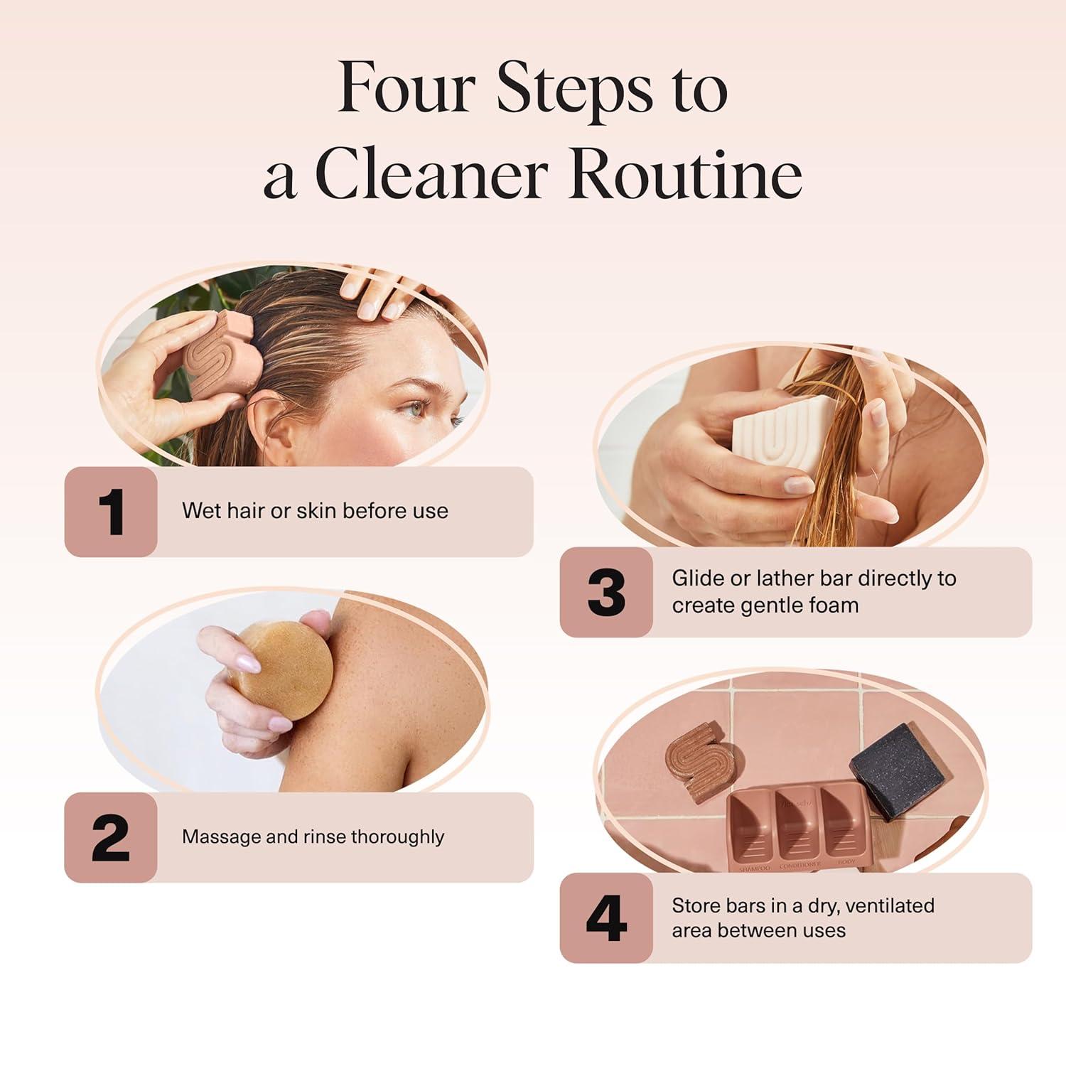 imageKitsch 4pc Set Rice Water Shampoo and Conditioner Set Charcoal Body Wash Bar ampamp Exfoliating Sugar Body Scrub Hair ampamp Body Bar Soap Silicone Paraben and Sulfate Free Solid Bars