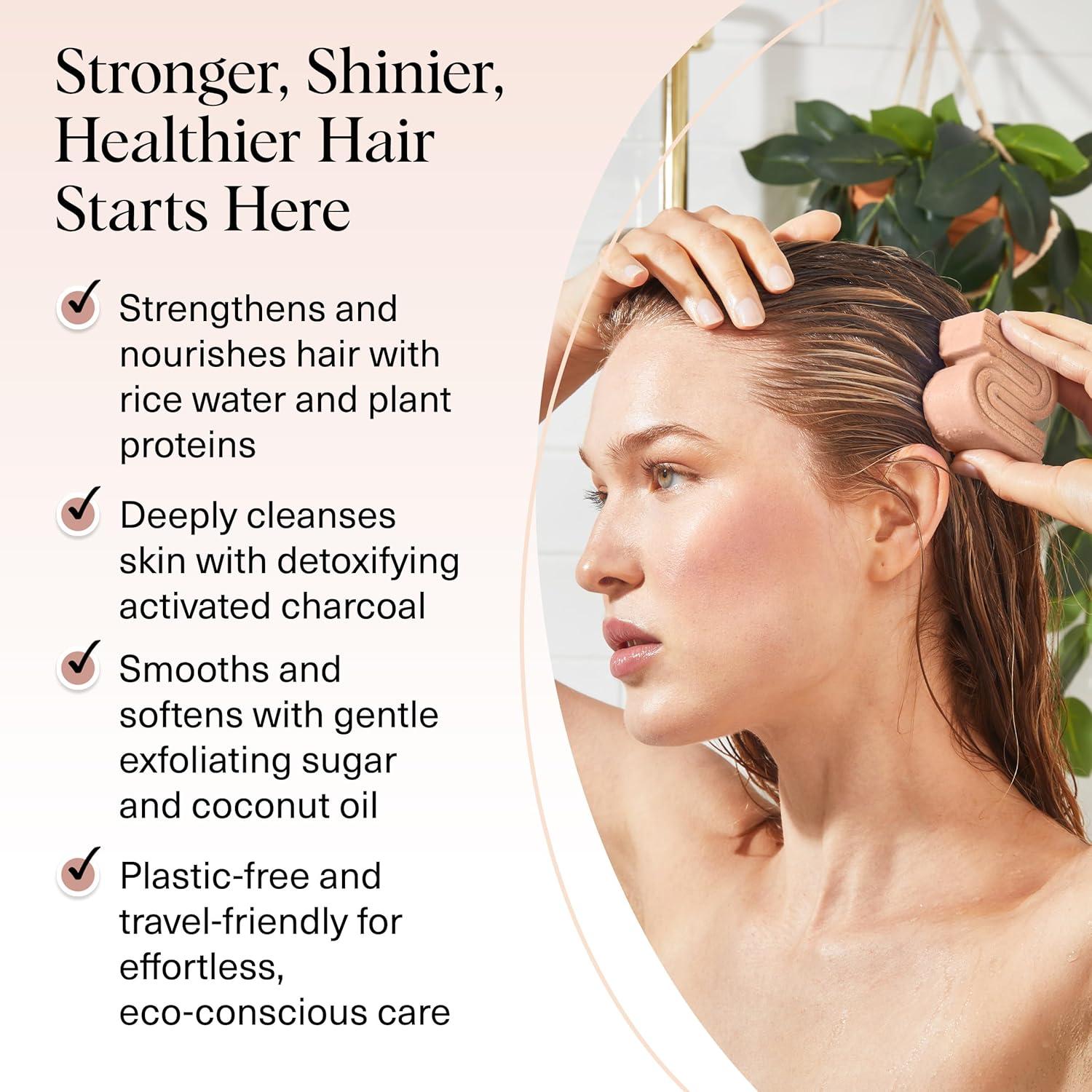 imageKitsch 4pc Set Rice Water Shampoo and Conditioner Set Charcoal Body Wash Bar ampamp Exfoliating Sugar Body Scrub Hair ampamp Body Bar Soap Silicone Paraben and Sulfate Free Solid Bars