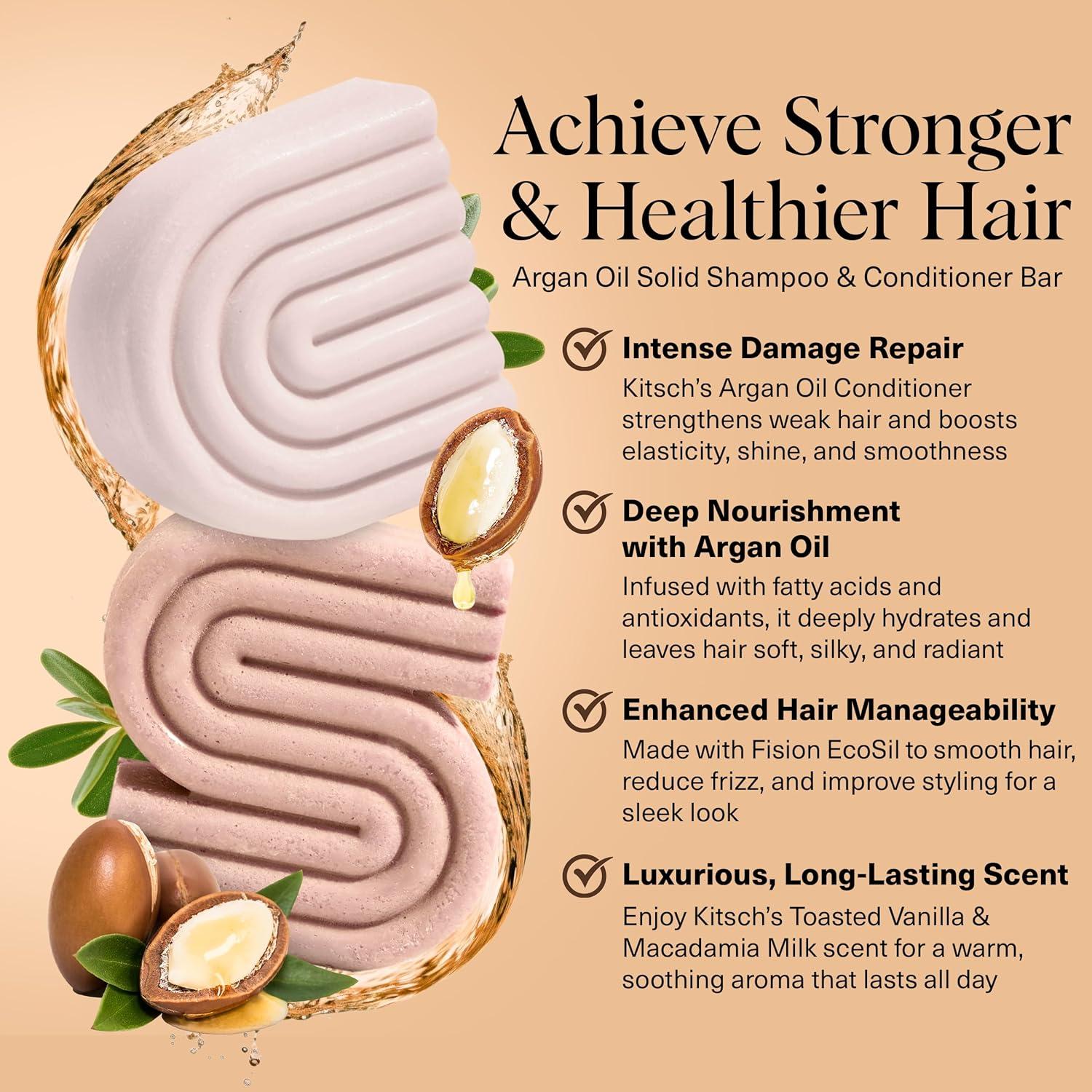 imageKitsch Argan Oil Shampoo and Conditioner Bar Repairing Solid Shampoo and Conditioner for Women and Men Moisturizing Hair Care for Dry Damaged Hair Paraben ampamp SulfateFree Made in USA 2pc set