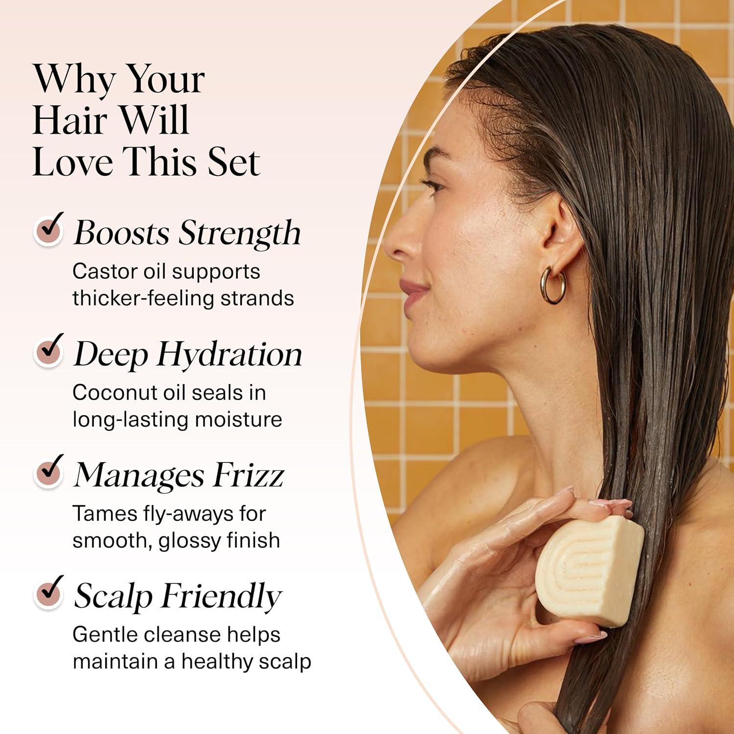 imageKitsch Castor Oil Shampoo Bar ampamp Coconut Oil Conditioner Bar Nourishing Shampoo and Conditioner Set for Dry Damaged Hair Strengthening Hair Care Hydrating ampamp DeepMoisturizing 2pc set