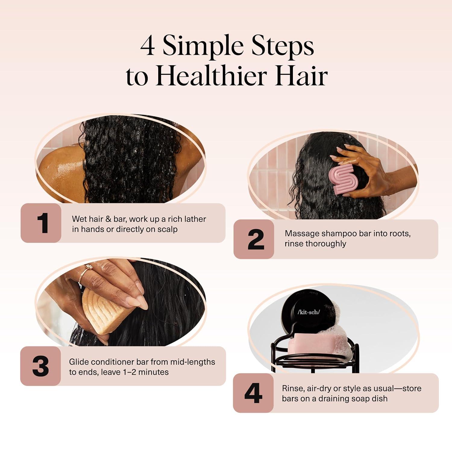 imageKitsch Castor Oil Shampoo Bar ampamp Coconut Oil Conditioner Bar Nourishing Shampoo and Conditioner Set for Dry Damaged Hair Strengthening Hair Care Hydrating ampamp DeepMoisturizing 2pc set