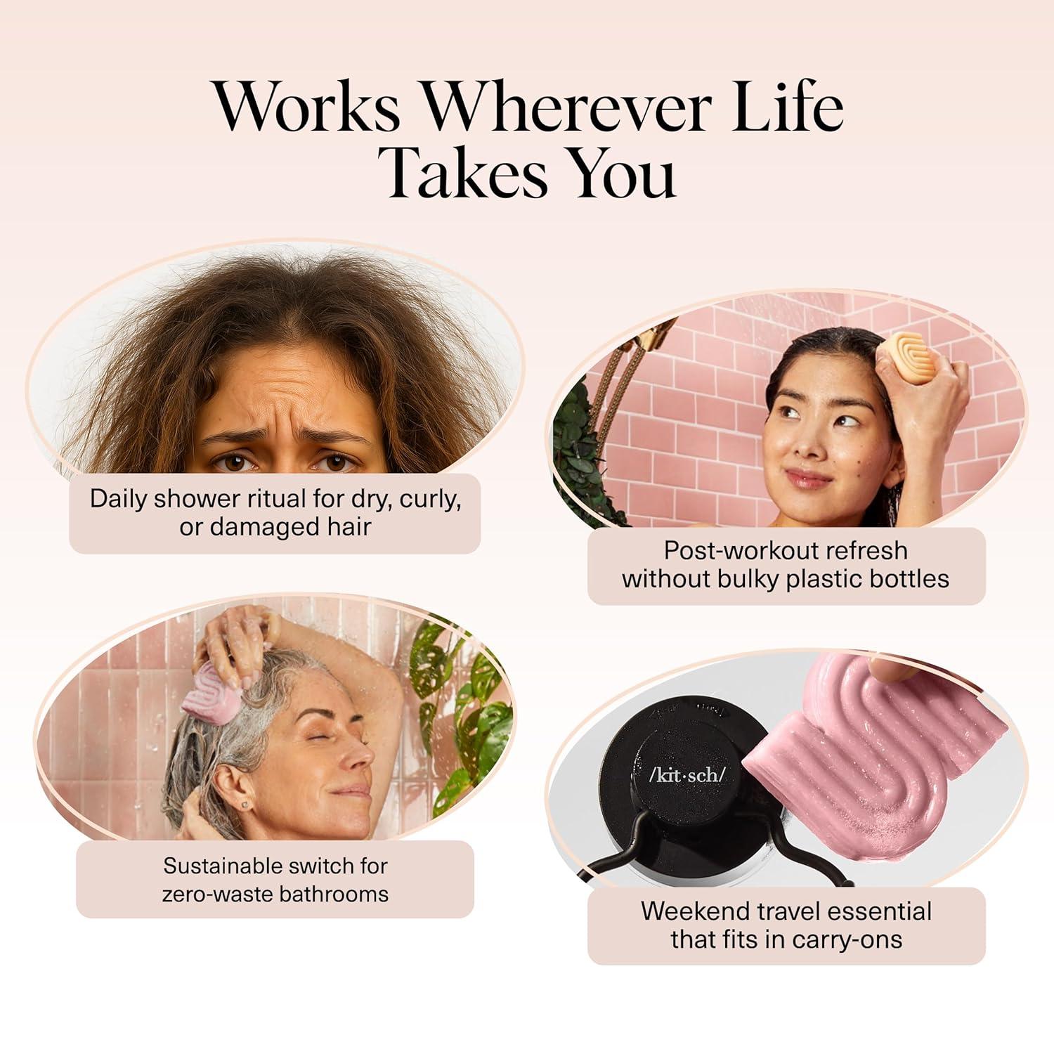 imageKitsch Castor Oil Shampoo Bar ampamp Coconut Oil Conditioner Bar Nourishing Shampoo and Conditioner Set for Dry Damaged Hair Strengthening Hair Care Hydrating ampamp DeepMoisturizing 2pc set