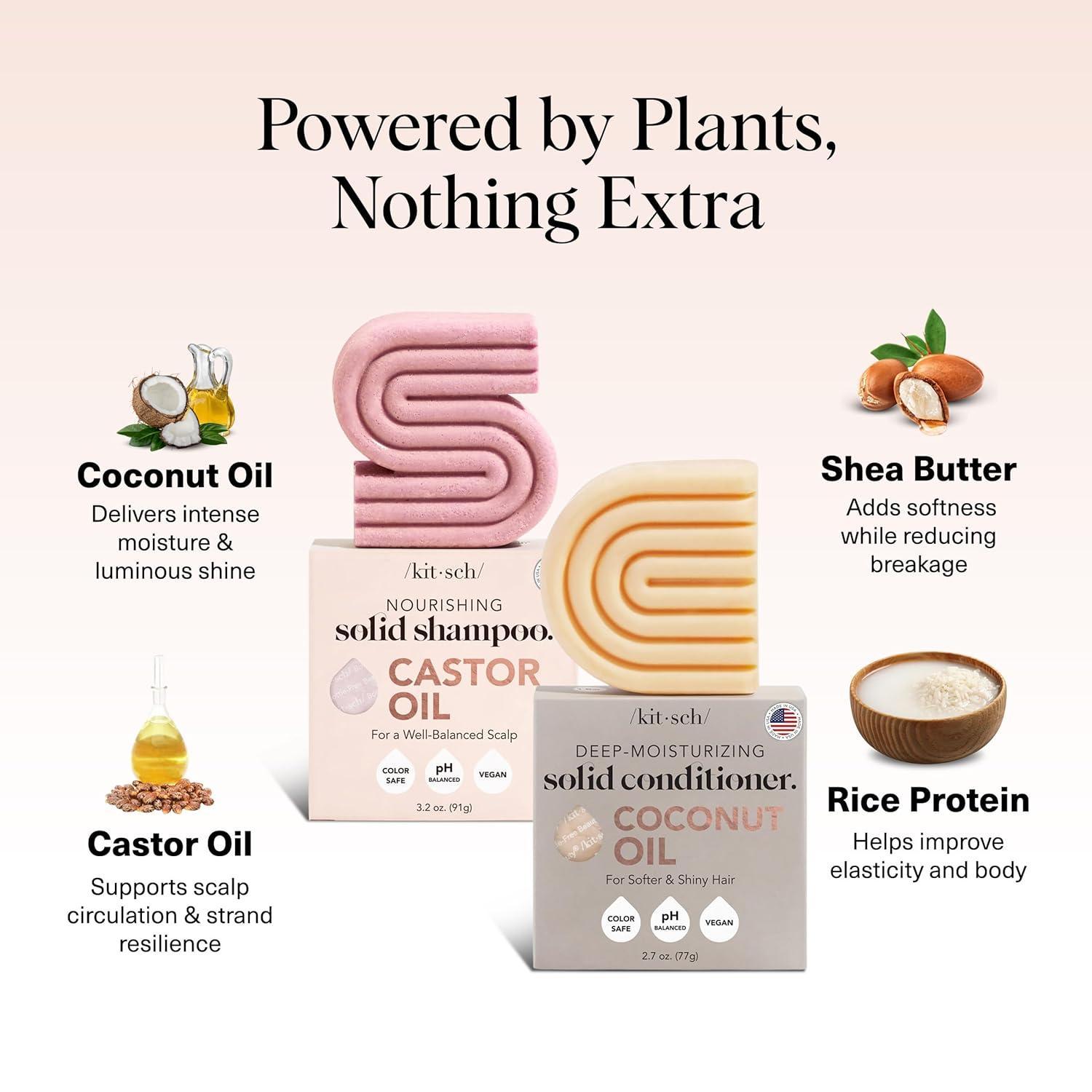 imageKitsch Castor Oil Shampoo Bar ampamp Coconut Oil Conditioner Bar Nourishing Shampoo and Conditioner Set for Dry Damaged Hair Strengthening Hair Care Hydrating ampamp DeepMoisturizing 2pc set