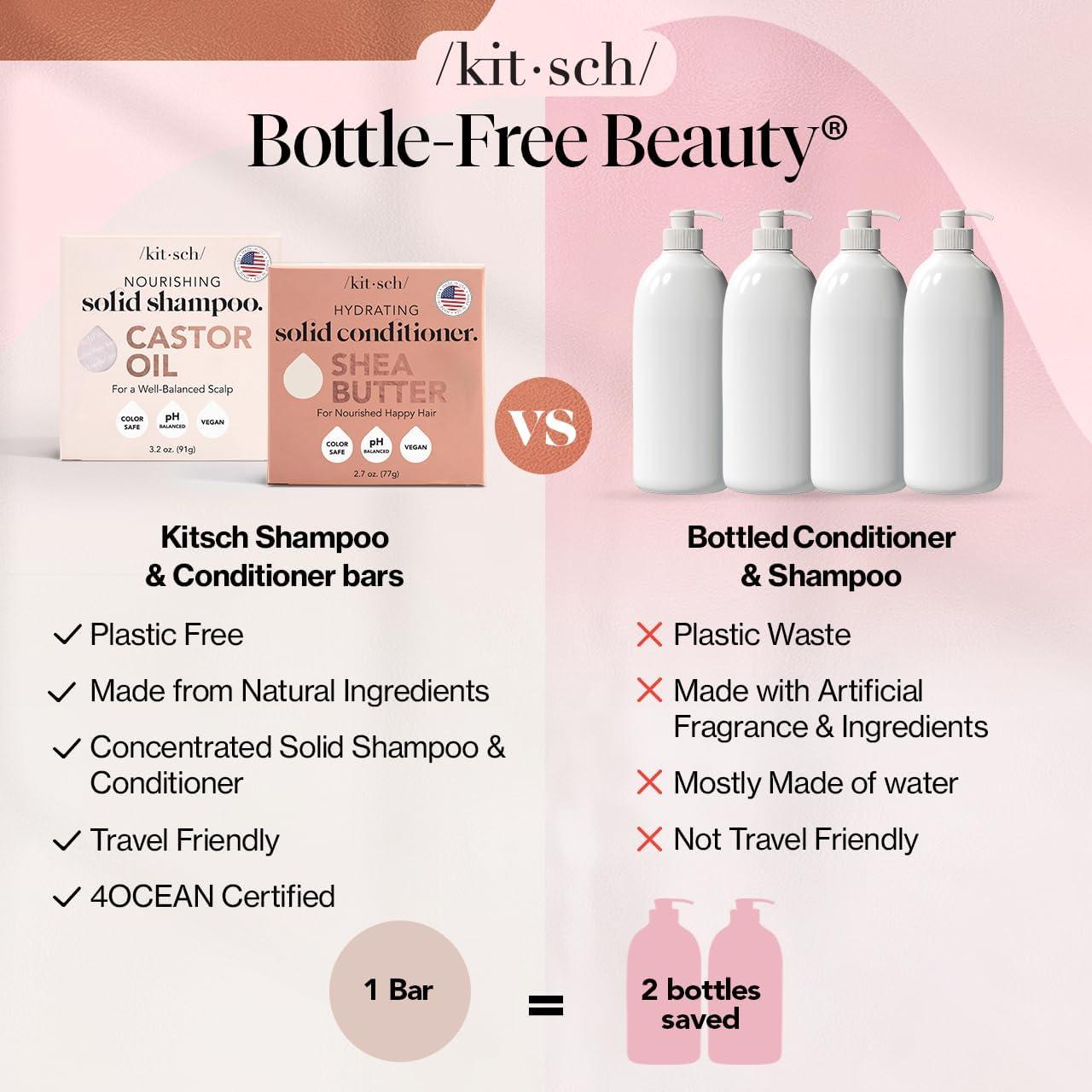 imageKitsch Castor Oil Shampoo ampamp Shea Butter Conditioner Bar Shampoo and Conditioner Set Hydrating ampamp Moisturizing Bar Soap Free of Paraben Silicone Sulfate Made in USA 2pc Set