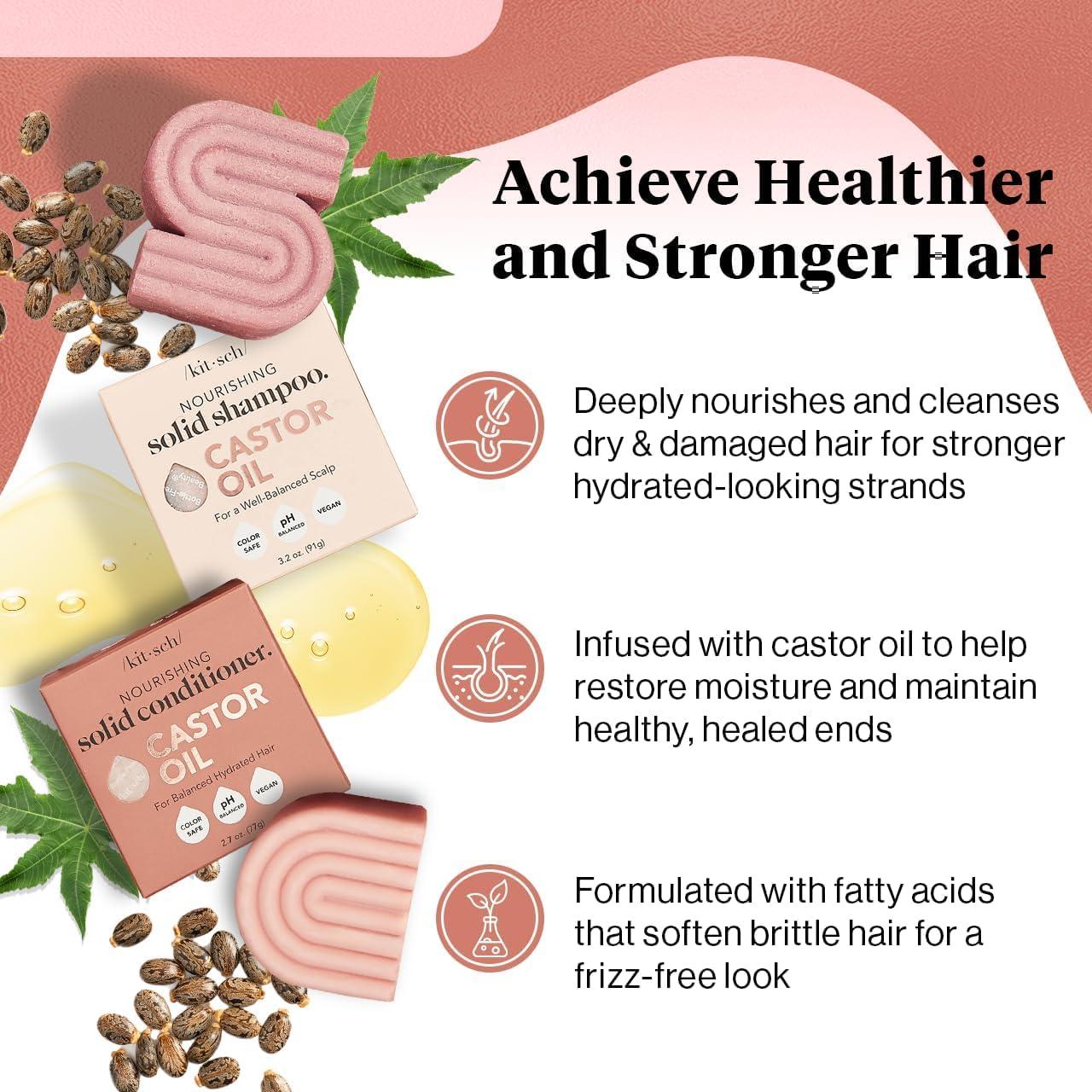 imageKitsch Castor Oil Shampoo and Conditioner Set Organic Castor Oil Hair Care for Dull ampamp Dry Hair Nourishing Bar Soap for Hair Growth Free of Sulfate Silicone ampamp Paraben Made in USA 2pcs