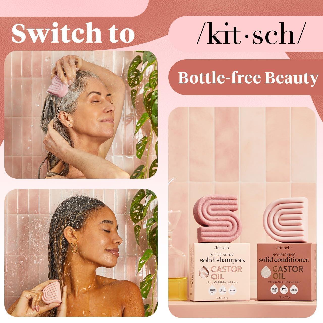 imageKitsch Castor Oil Shampoo and Conditioner Set Organic Castor Oil Hair Care for Dull ampamp Dry Hair Nourishing Bar Soap for Hair Growth Free of Sulfate Silicone ampamp Paraben Made in USA 2pcs