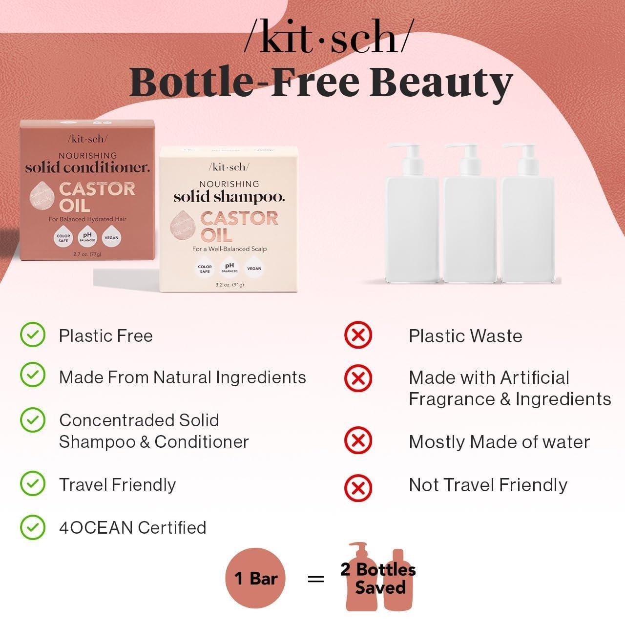 imageKitsch Castor Oil Shampoo and Conditioner Set Organic Castor Oil Hair Care for Dull ampamp Dry Hair Nourishing Bar Soap for Hair Growth Free of Sulfate Silicone ampamp Paraben Made in USA 2pcs