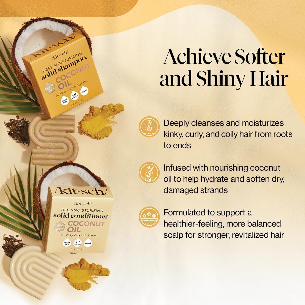 imageKitsch Coconut Oil Shampoo and Conditioner Set Deep Moisturizing Shampoo and Conditioner Bar for Dry Damaged Hair Hydrating Solid Bars for Curly Coily ampamp Color Treated Hair Made in USA