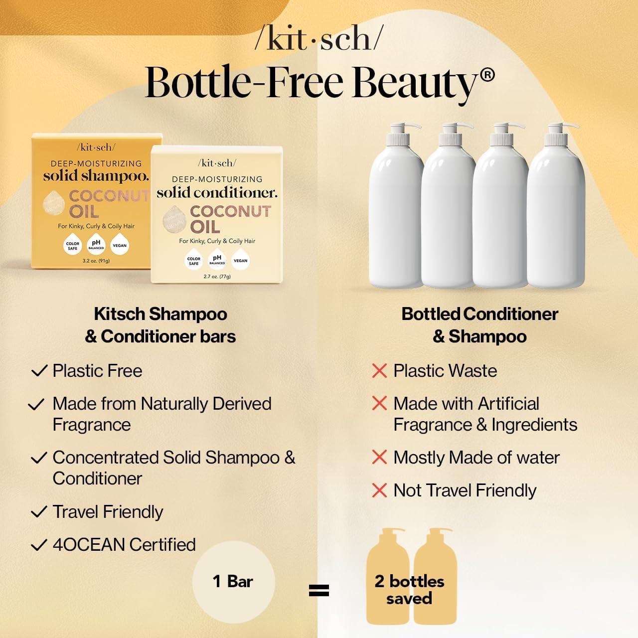 imageKitsch Coconut Oil Shampoo and Conditioner Set Deep Moisturizing Shampoo and Conditioner Bar for Dry Damaged Hair Hydrating Solid Bars for Curly Coily ampamp Color Treated Hair Made in USA