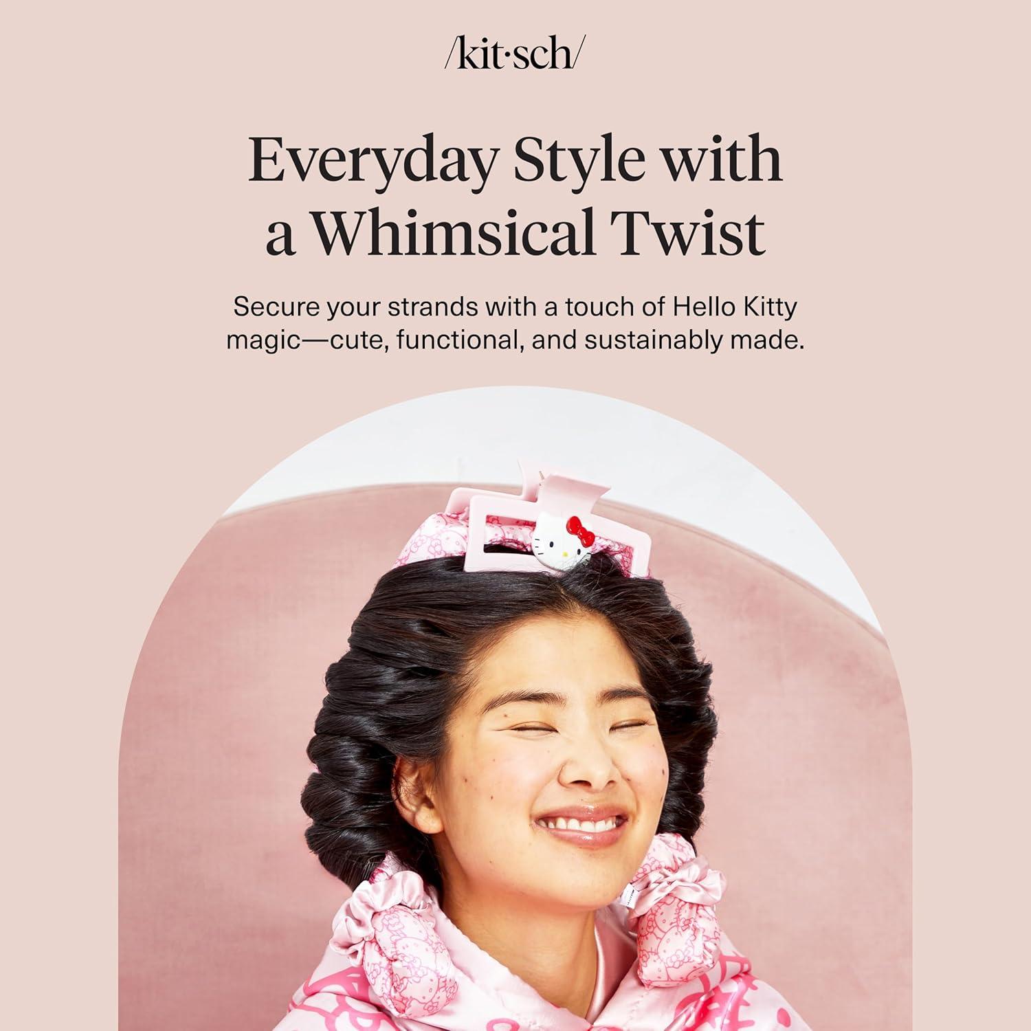 imageKitsch Hello Kitty Recycled Plastic Jumbo Claw Clip Extra Large claw Clips for Thick Hair Big Hair Clips for Thin Hair Ideal Gifts for Women 1 Piece Pink Kitty FacesKitty Face