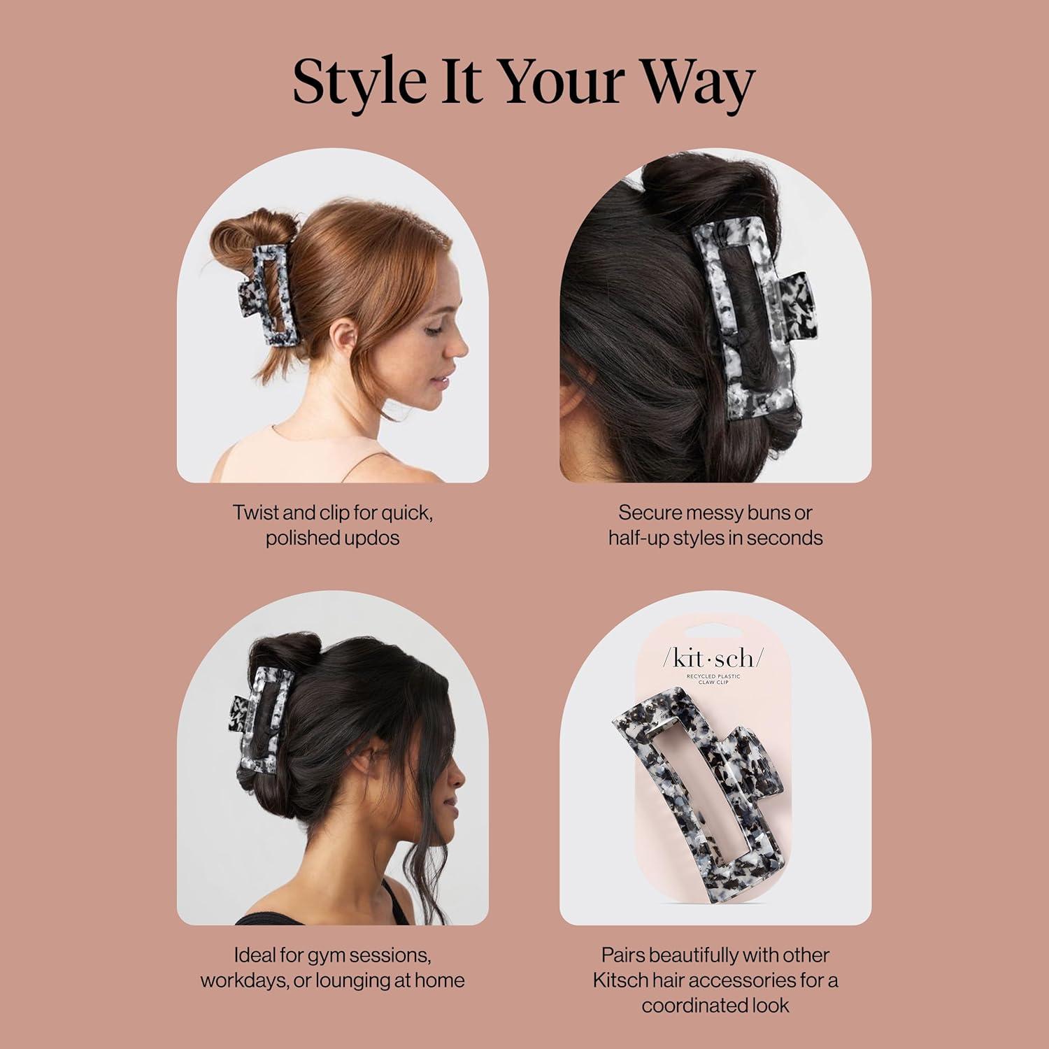 imageKitsch Hello Kitty Recycled Plastic Jumbo Claw Clip Extra Large claw Clips for Thick Hair Big Hair Clips for Thin Hair Ideal Gifts for Women 1 Piece Pink Kitty FacesBlack