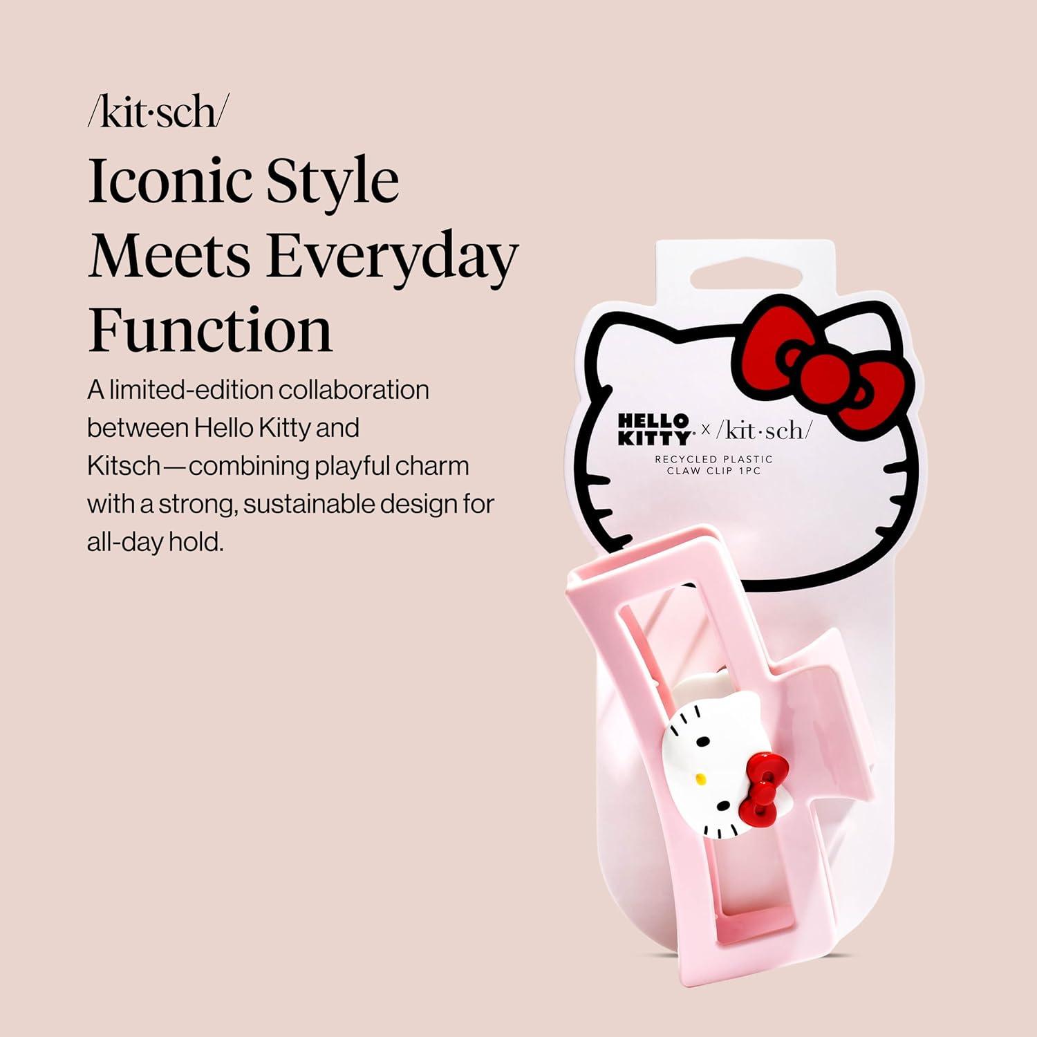 imageKitsch Hello Kitty Recycled Plastic Jumbo Claw Clip Extra Large claw Clips for Thick Hair Big Hair Clips for Thin Hair Ideal Gifts for Women 1 Piece Pink Kitty FacesKitty Face